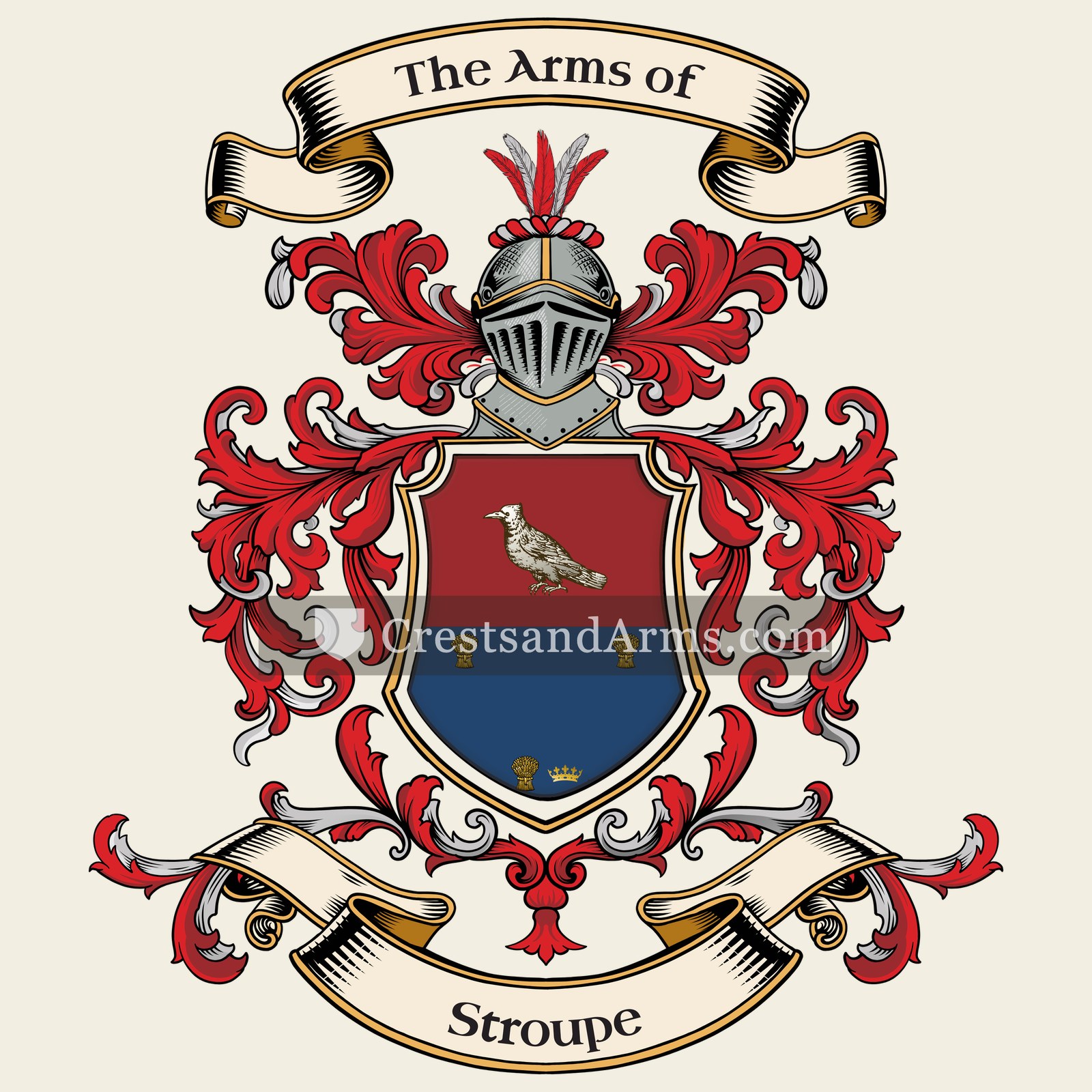 The Stroupe coat of arms, drawn from the recorded blazon