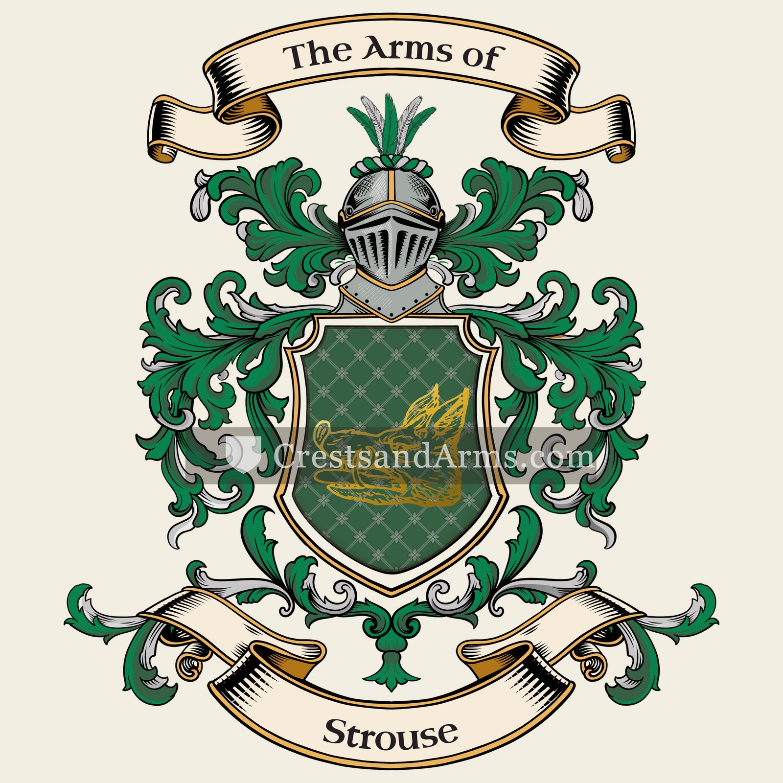 The Strouse coat of arms, drawn from the recorded blazon