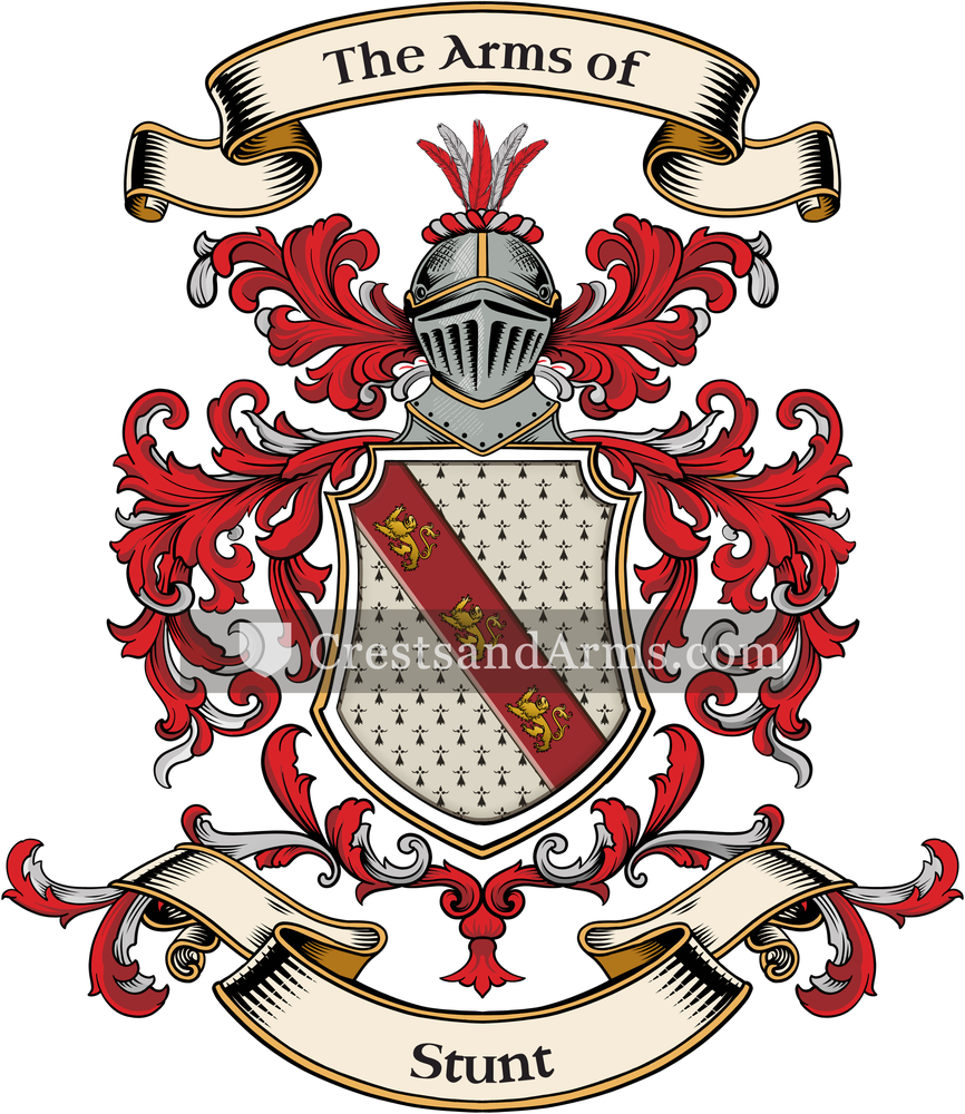 The Stunt coat of arms, drawn from the recorded blazon