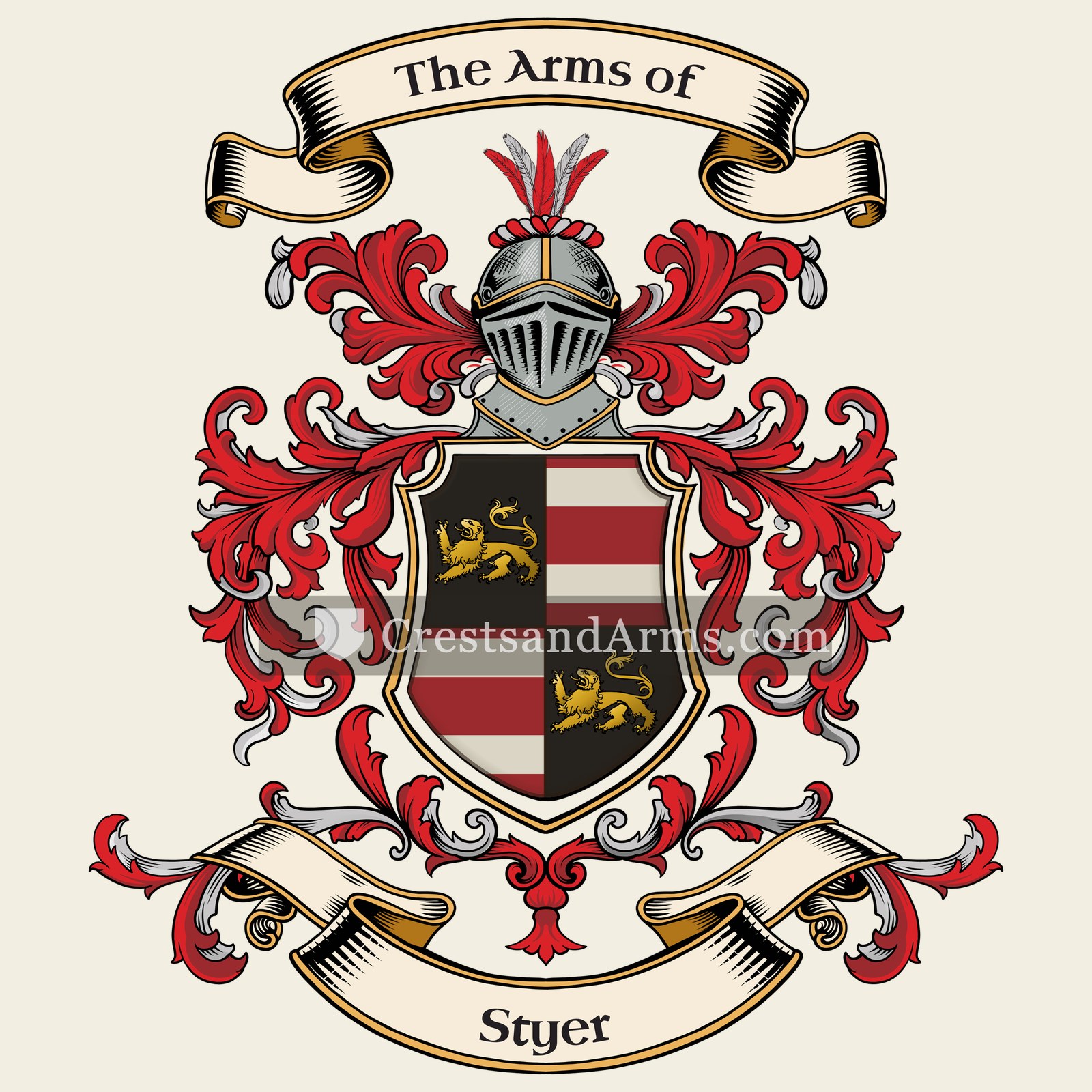 The Styer coat of arms, drawn from the recorded blazon