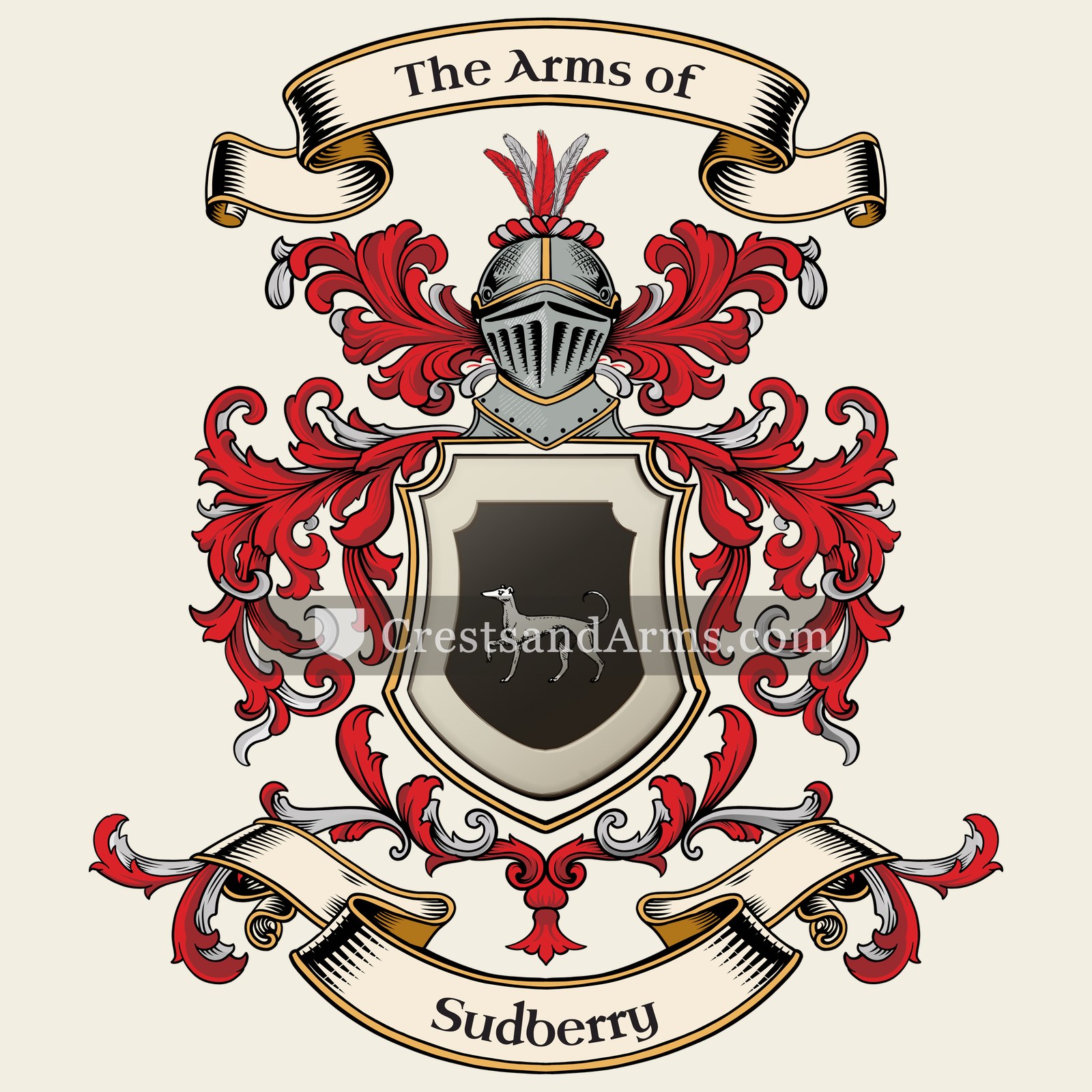 The Sudberry coat of arms, drawn from the recorded blazon
