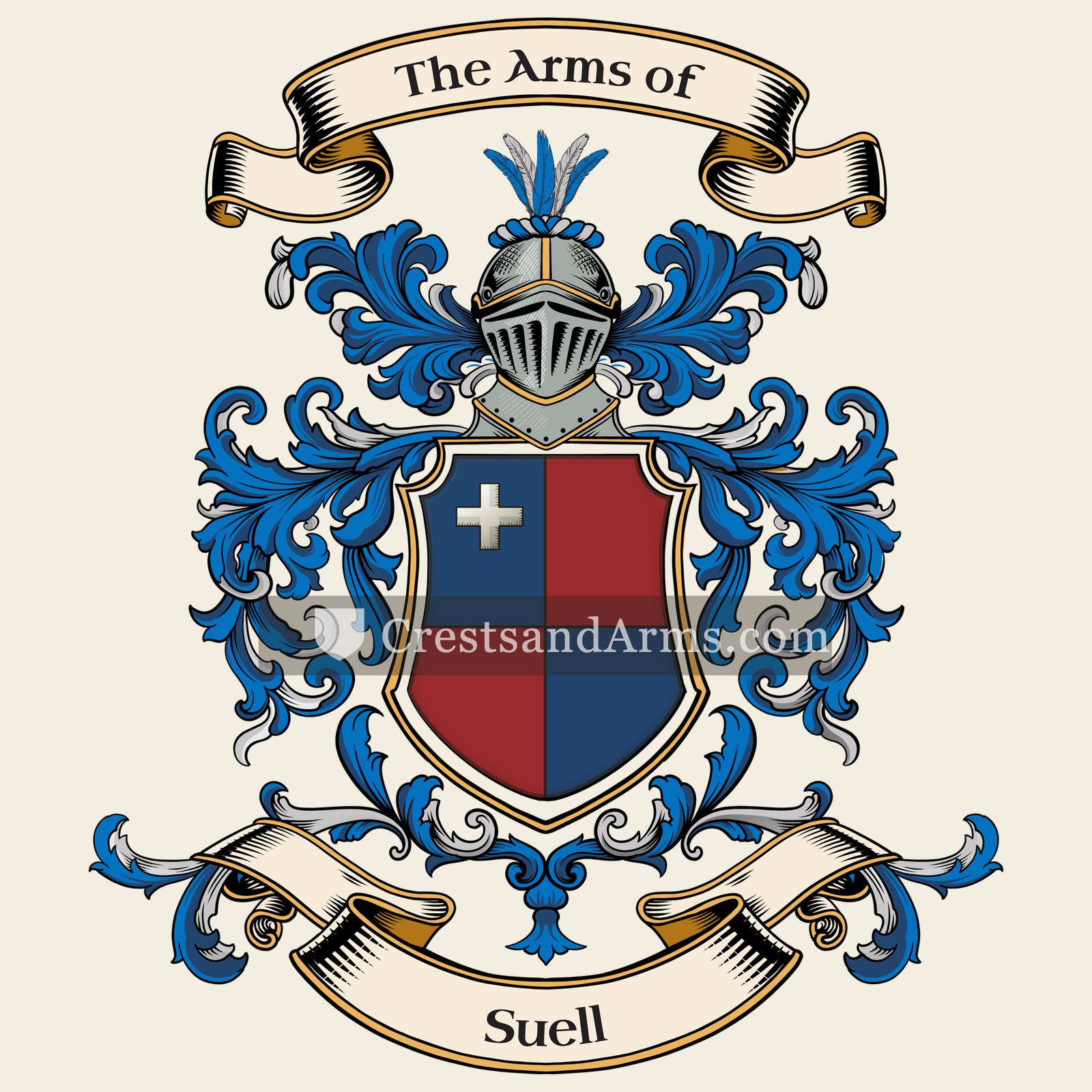 The Suell coat of arms, drawn from the recorded blazon