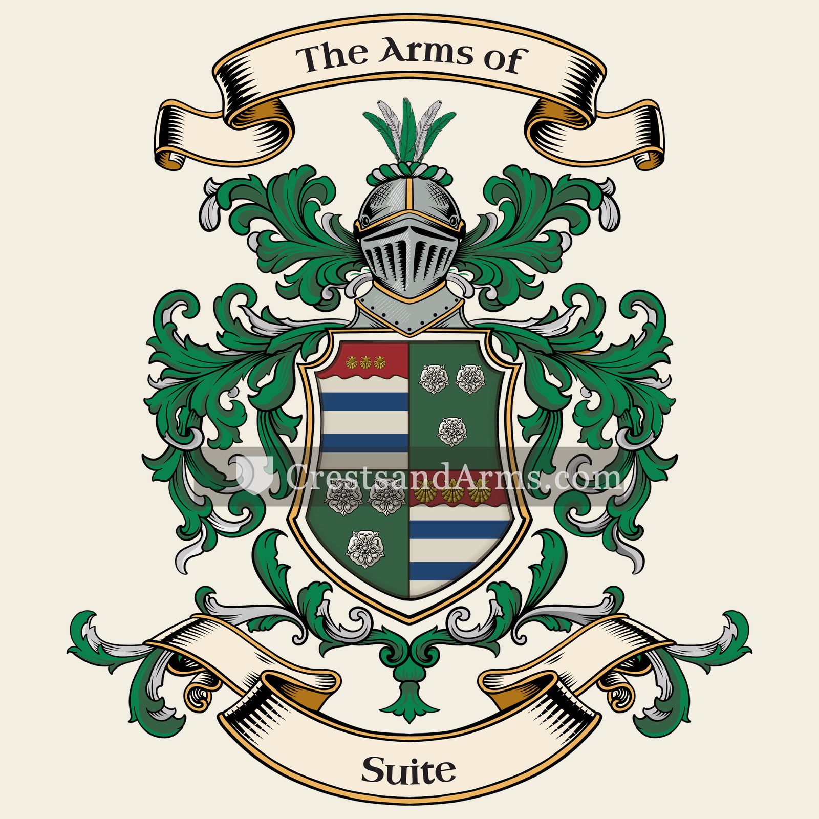 The Suite coat of arms, drawn from the recorded blazon