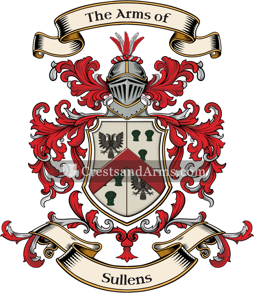 The Sullens coat of arms, drawn from the recorded blazon