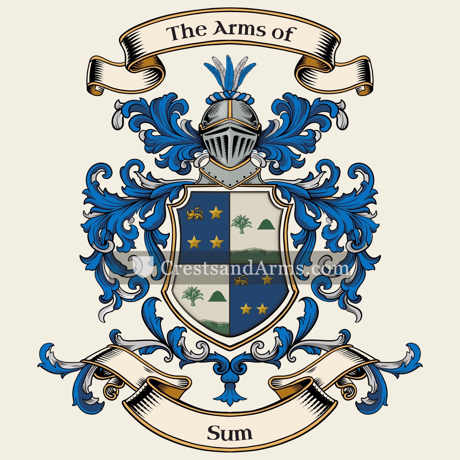The Sum coat of arms, drawn from the recorded blazon