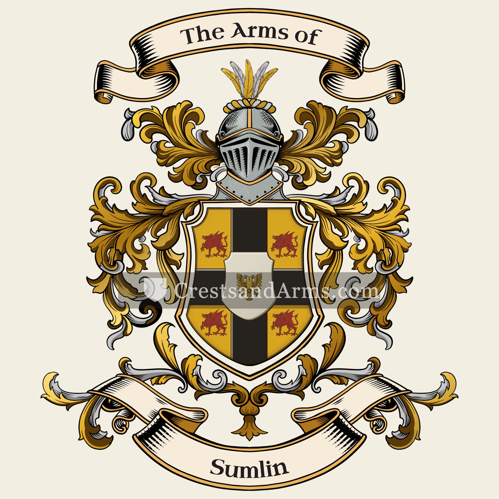 The Sumlin coat of arms, drawn from the recorded blazon