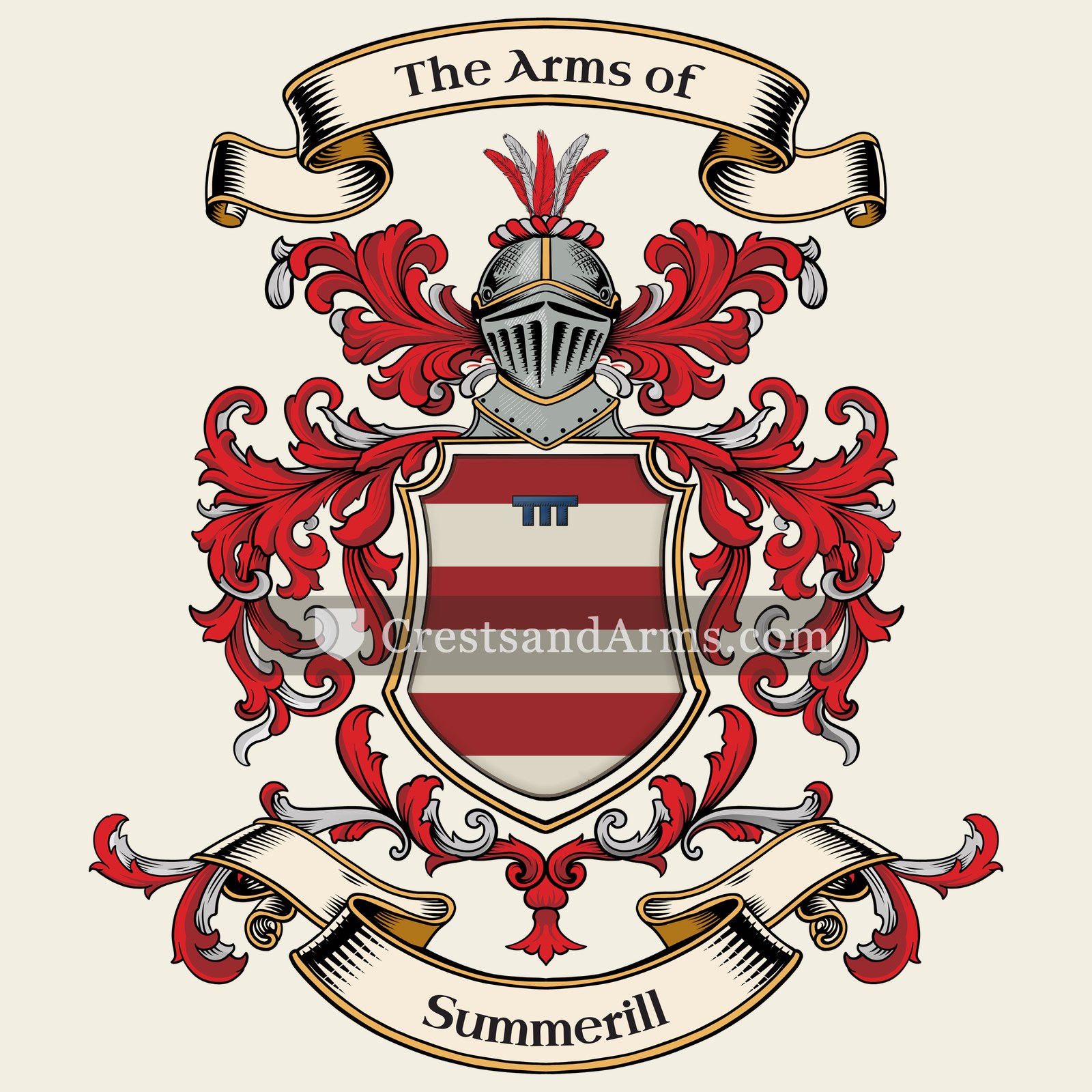 The Summerill coat of arms, drawn from the recorded blazon