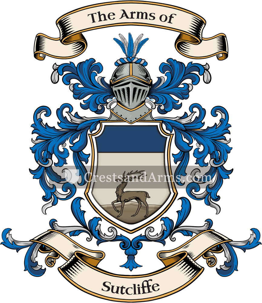 The Sutcliffe coat of arms, drawn from the recorded blazon