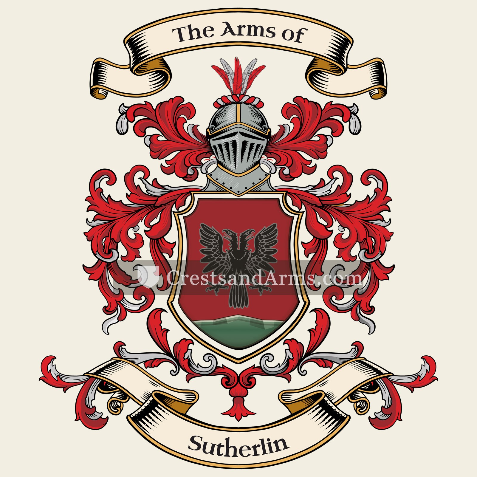 The Sutherlin coat of arms, drawn from the recorded blazon