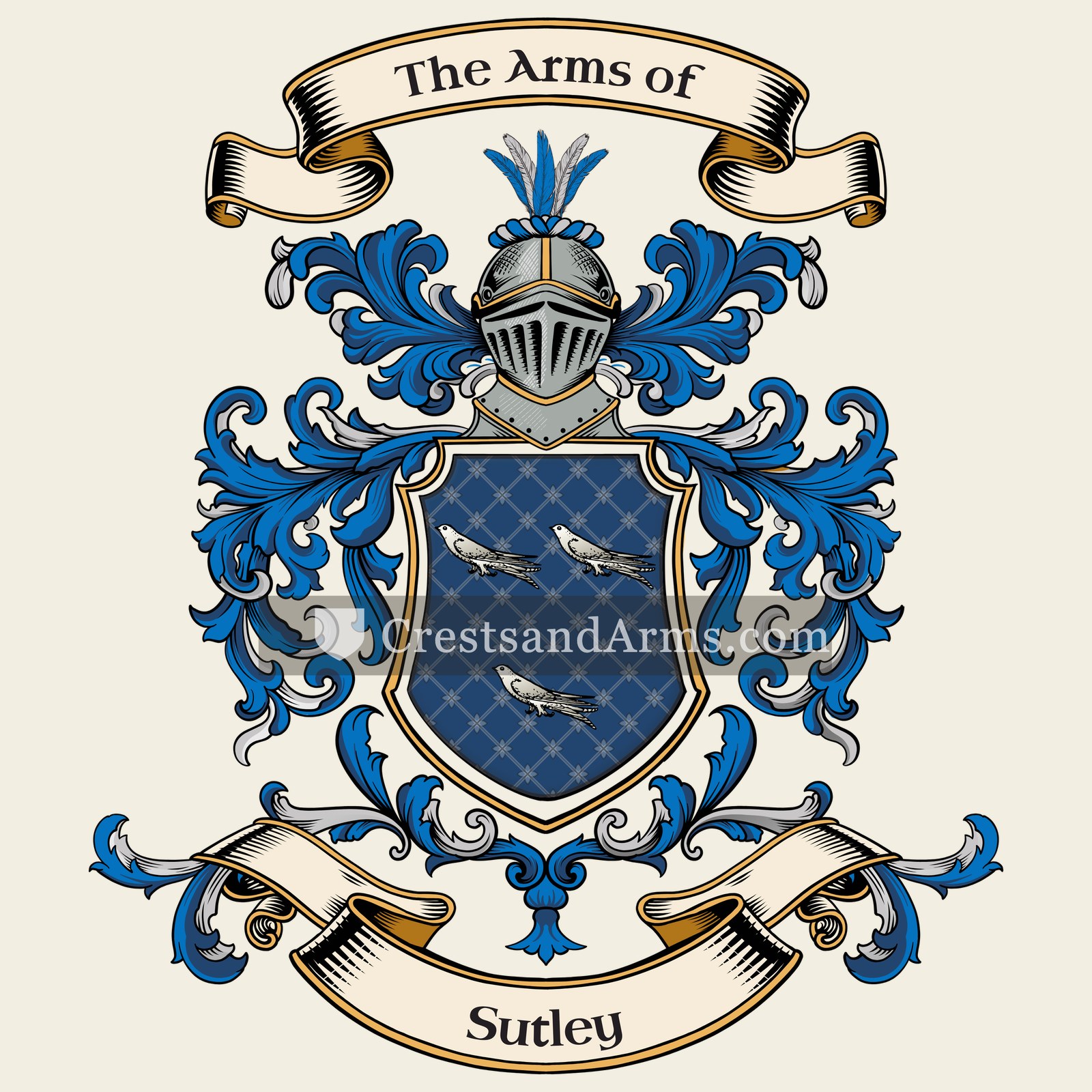 The Sutley coat of arms, drawn from the recorded blazon