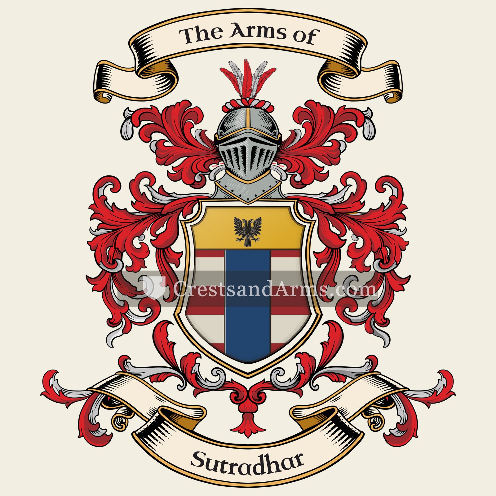 The Sutradhar coat of arms, drawn from the recorded blazon