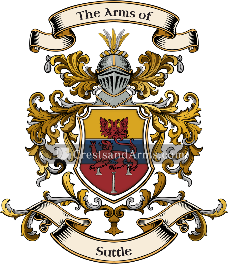 The Suttle coat of arms, drawn from the recorded blazon