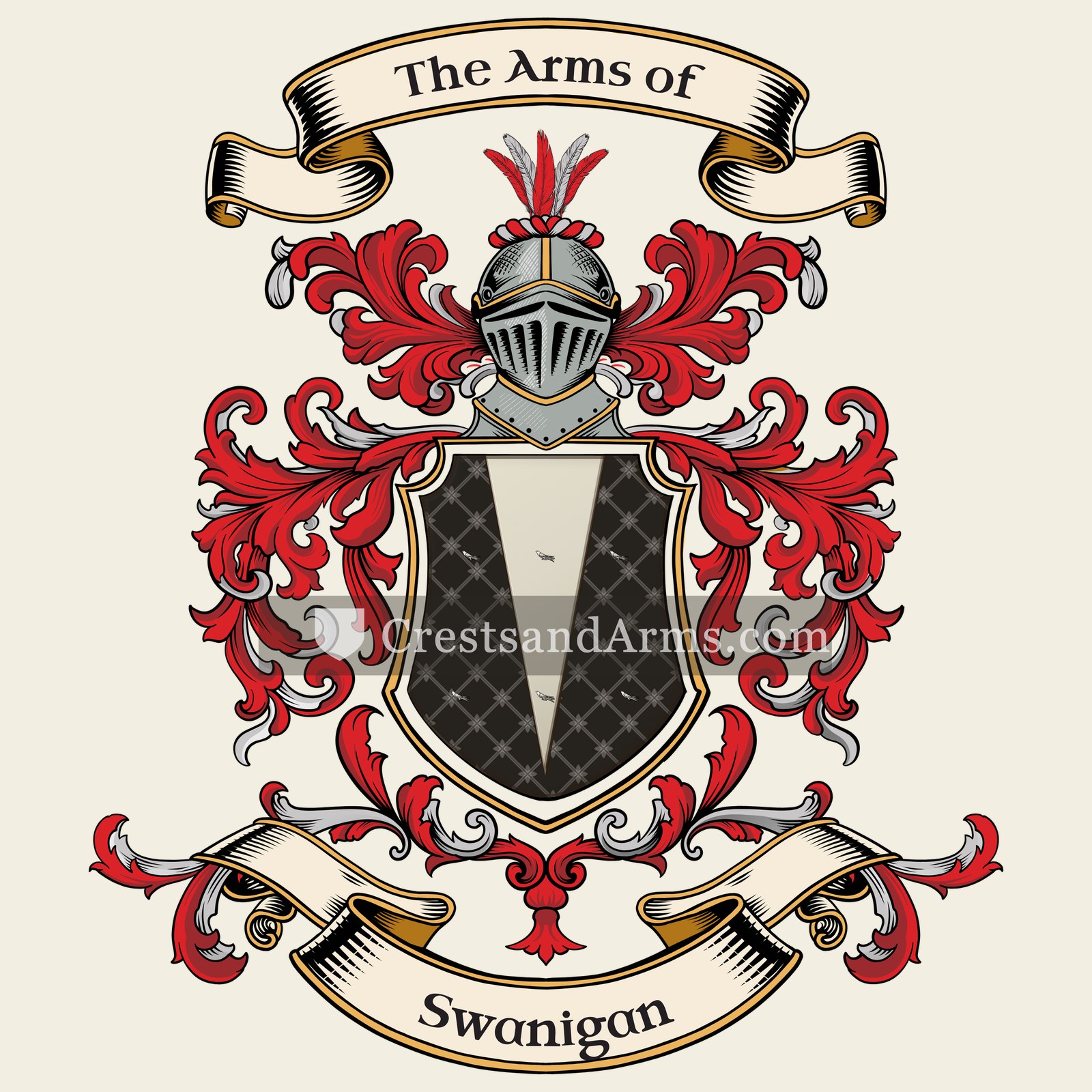 The Swanigan coat of arms, drawn from the recorded blazon