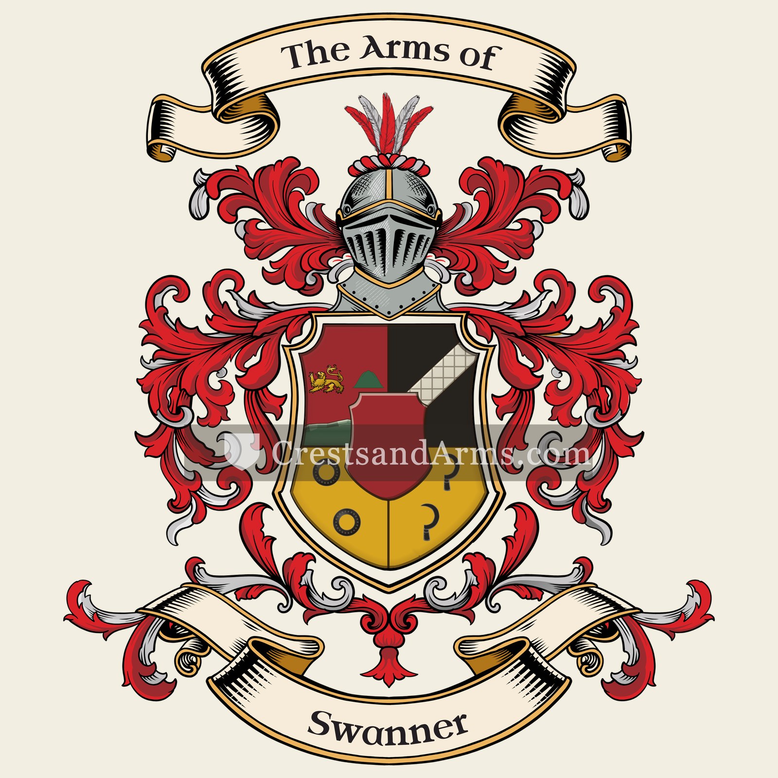 The Swanner coat of arms, drawn from the recorded blazon