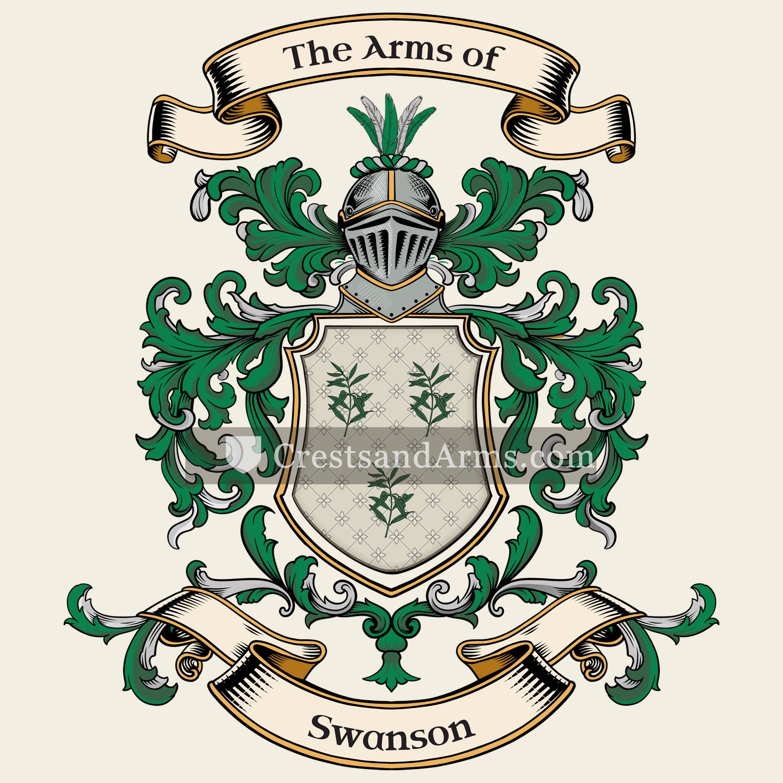 The Swanson coat of arms, drawn from the recorded blazon