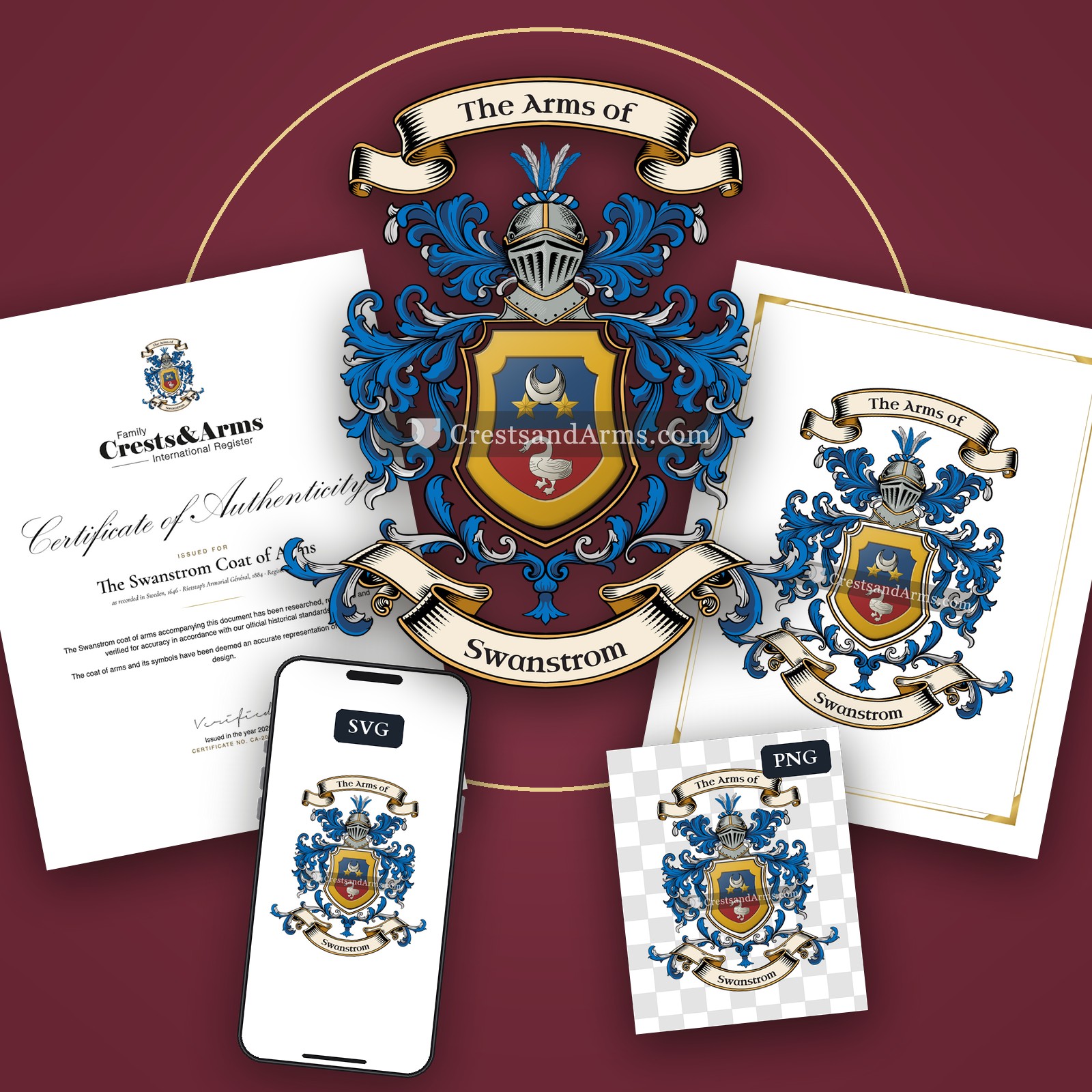 The Swanstrom arms on the coat of arms — digital pack