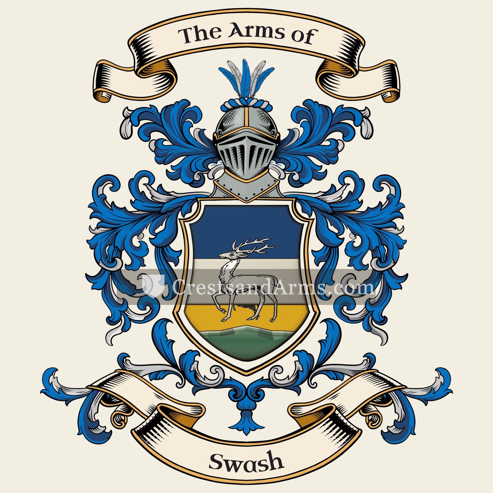 The Swash coat of arms, drawn from the recorded blazon