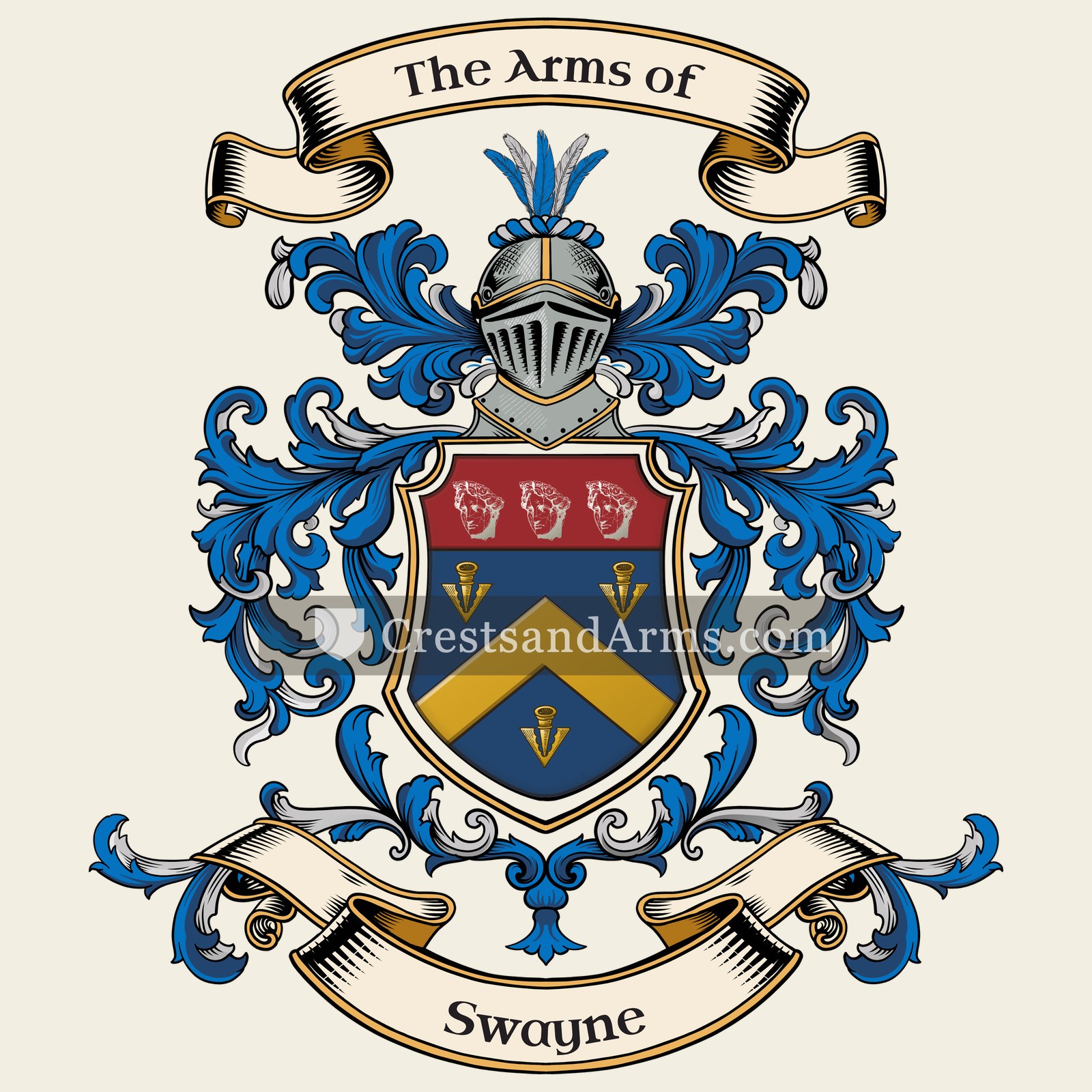 The Swayne coat of arms, drawn from the recorded blazon