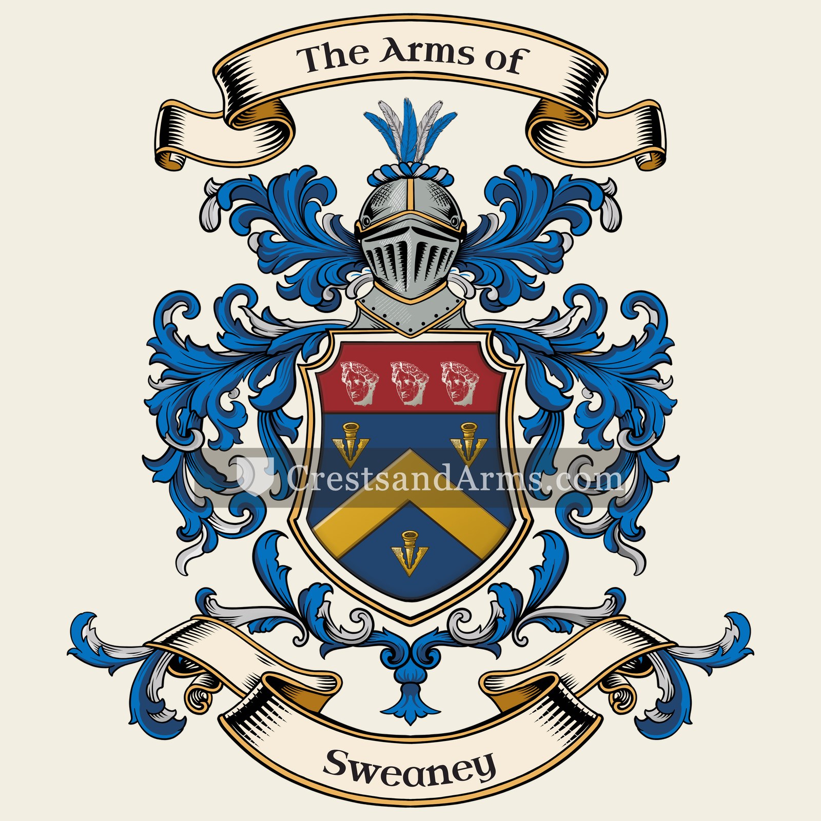 The Sweaney coat of arms, drawn from the recorded blazon