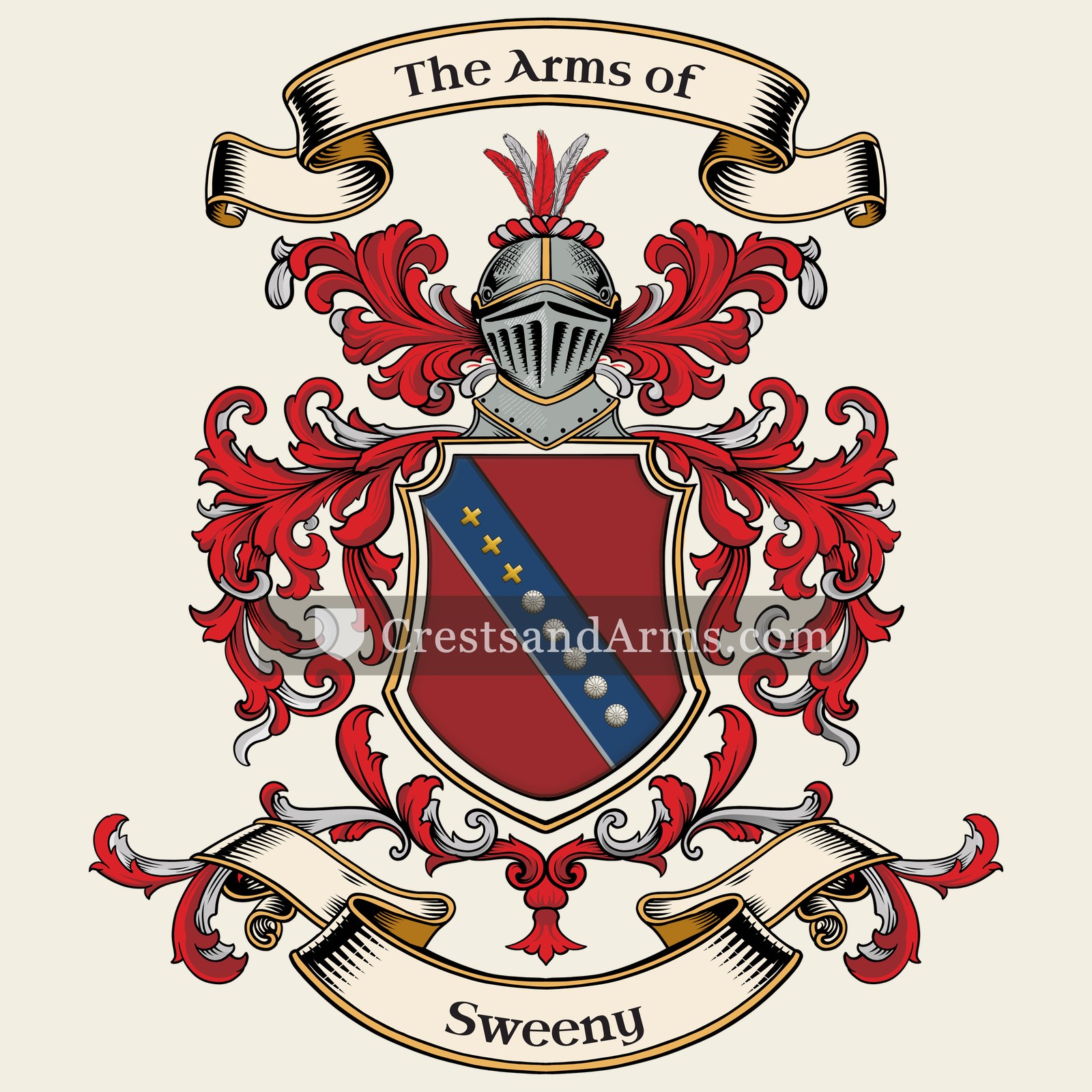 The Sweeny coat of arms, drawn from the recorded blazon