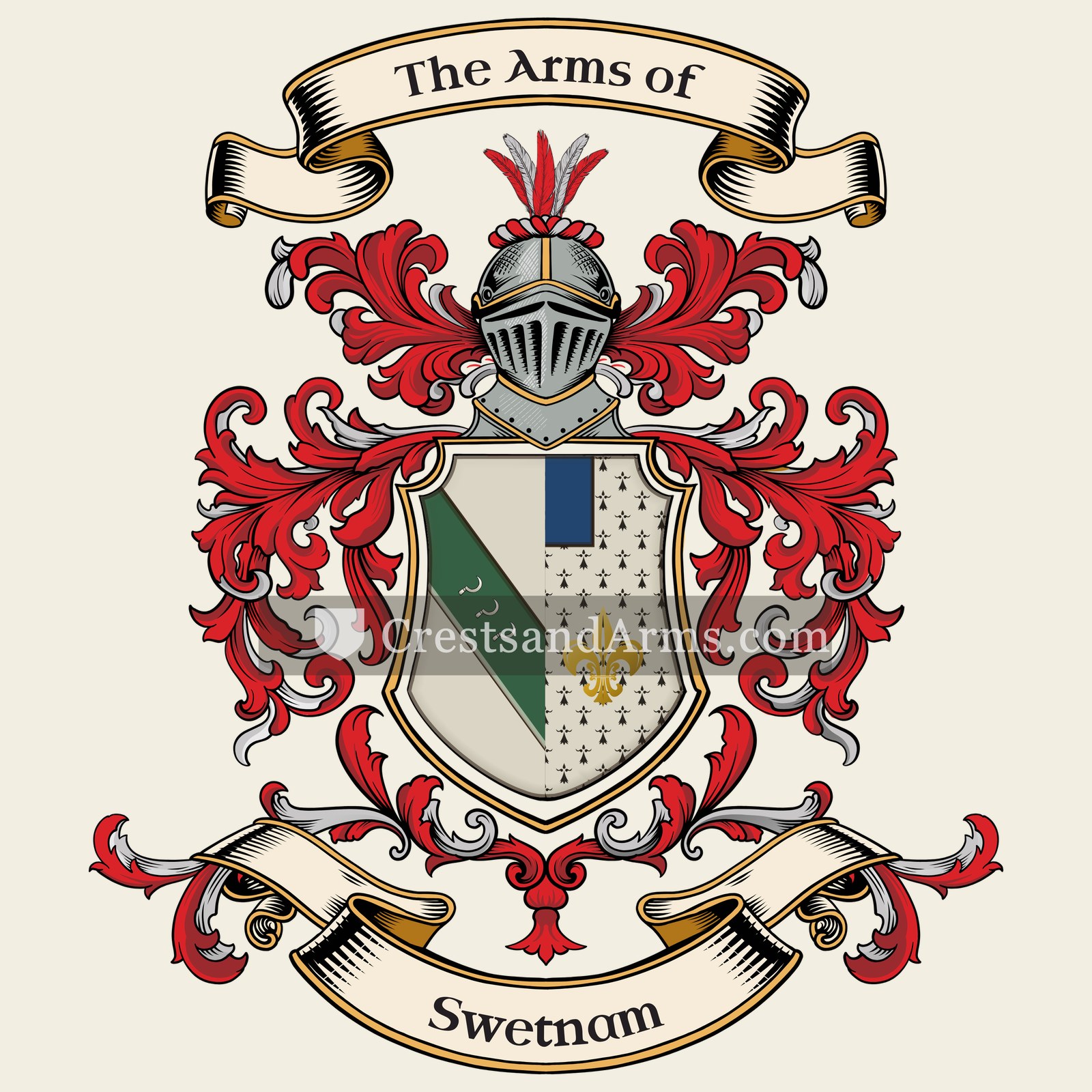 The Swetnam coat of arms, drawn from the recorded blazon