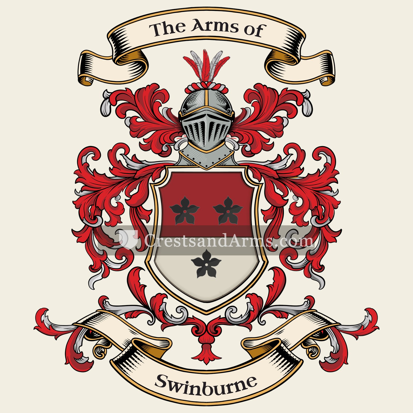 The Swinburne coat of arms, drawn from the recorded blazon