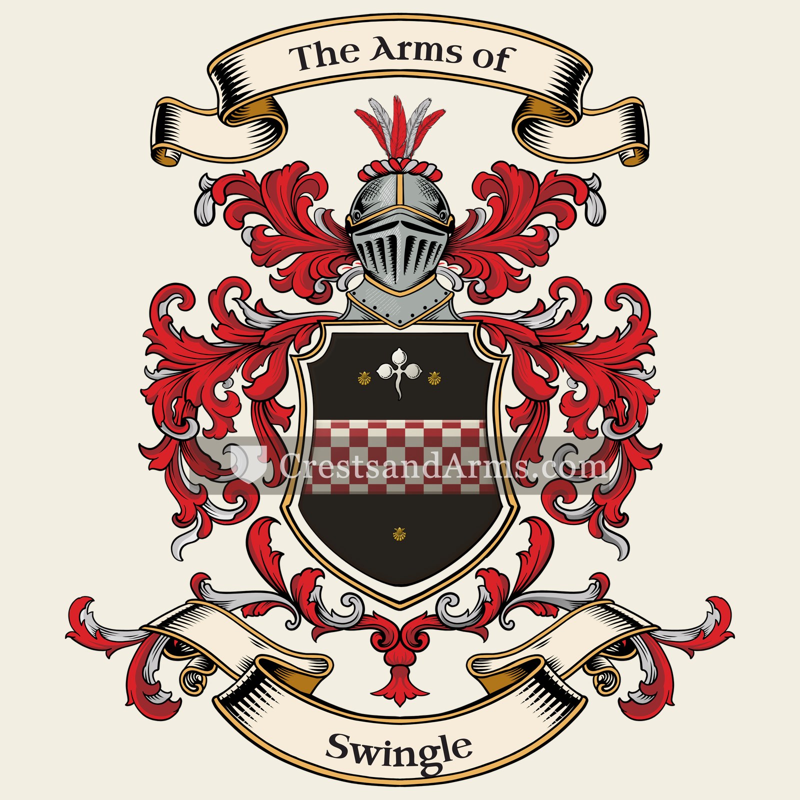 The Swingle coat of arms, drawn from the recorded blazon