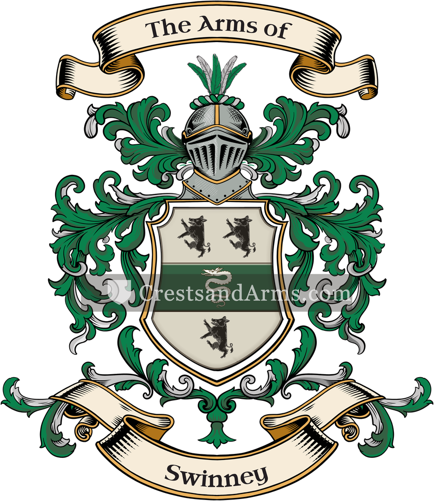 The Swinney coat of arms, drawn from the recorded blazon