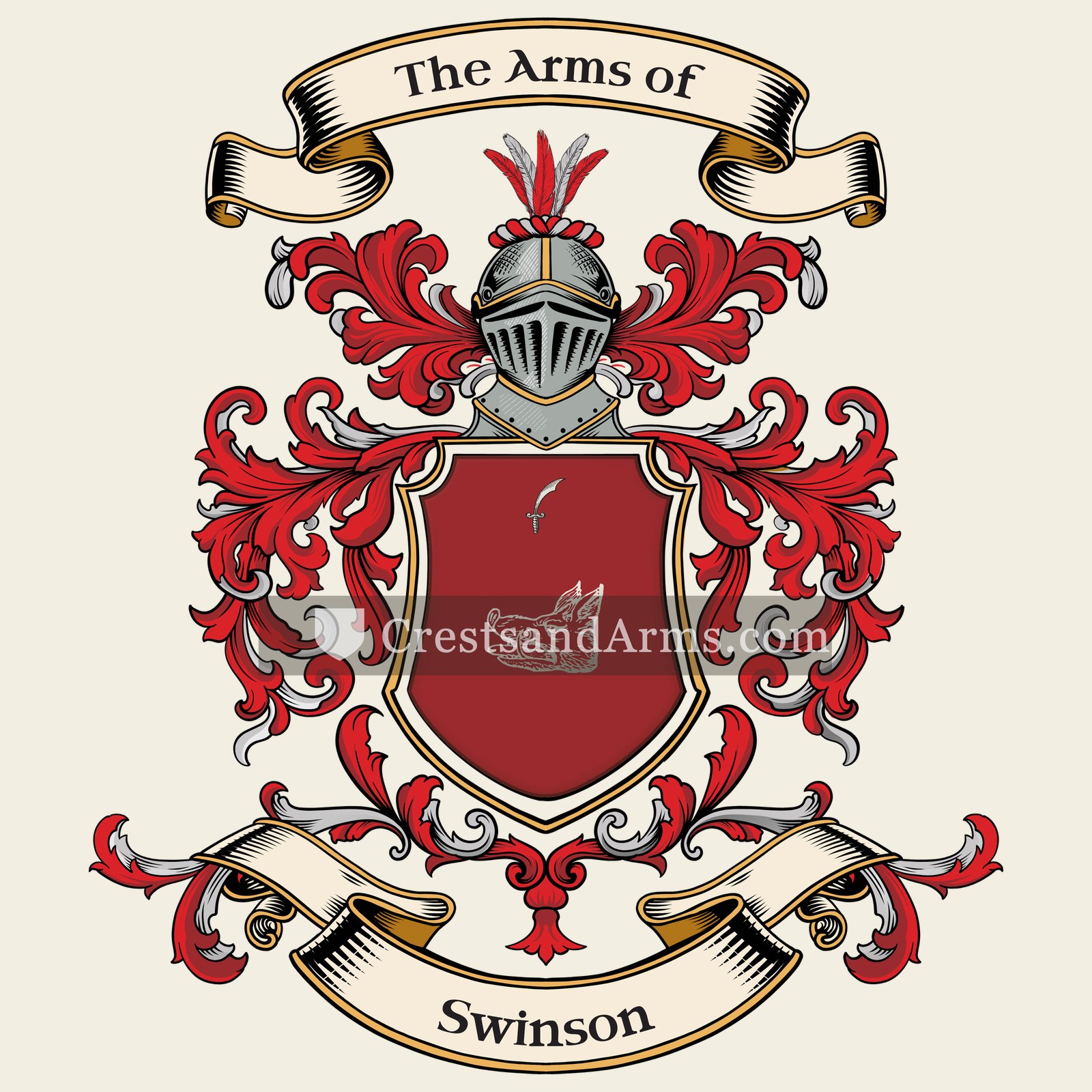 The Swinson coat of arms, drawn from the recorded blazon