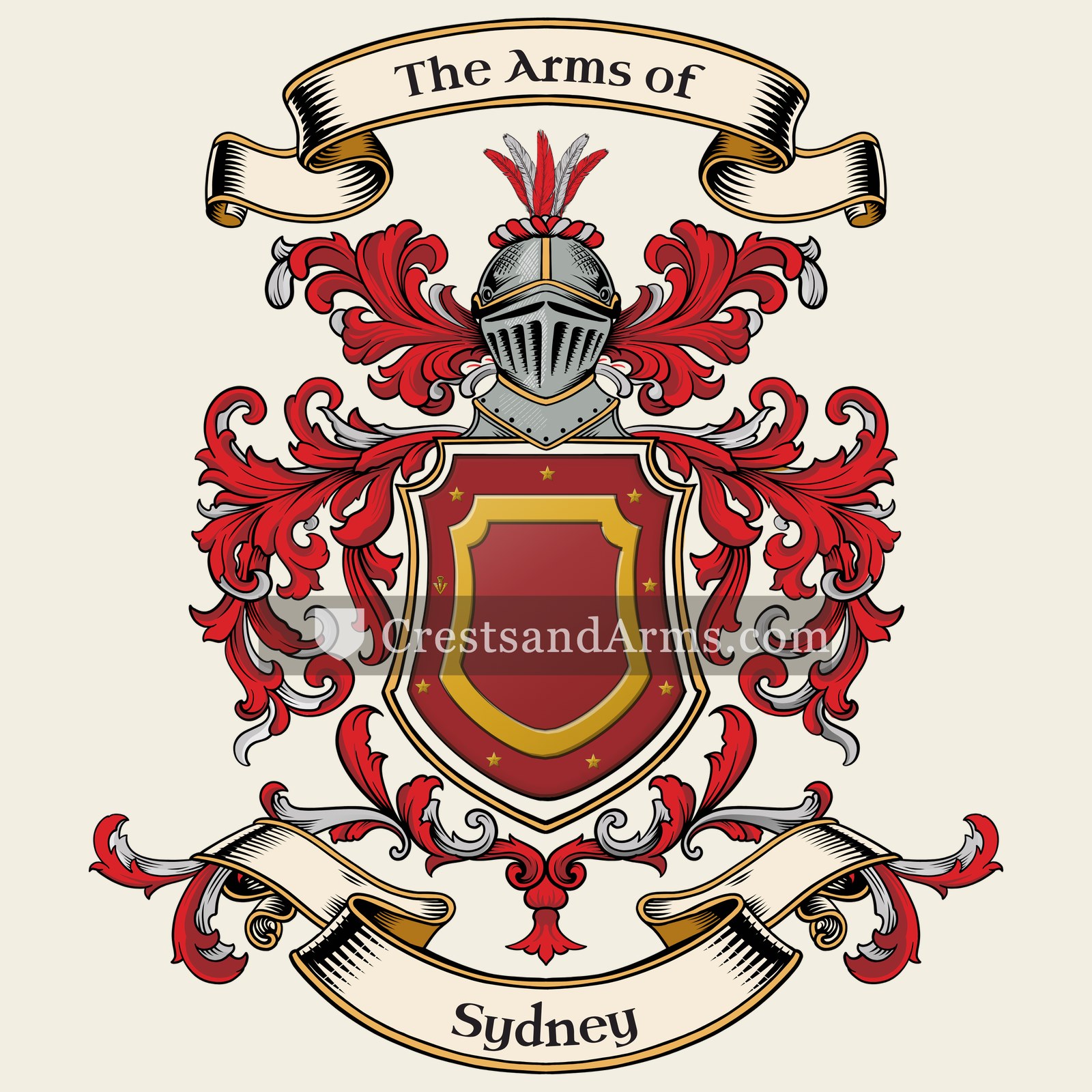 The Sydney coat of arms, drawn from the recorded blazon