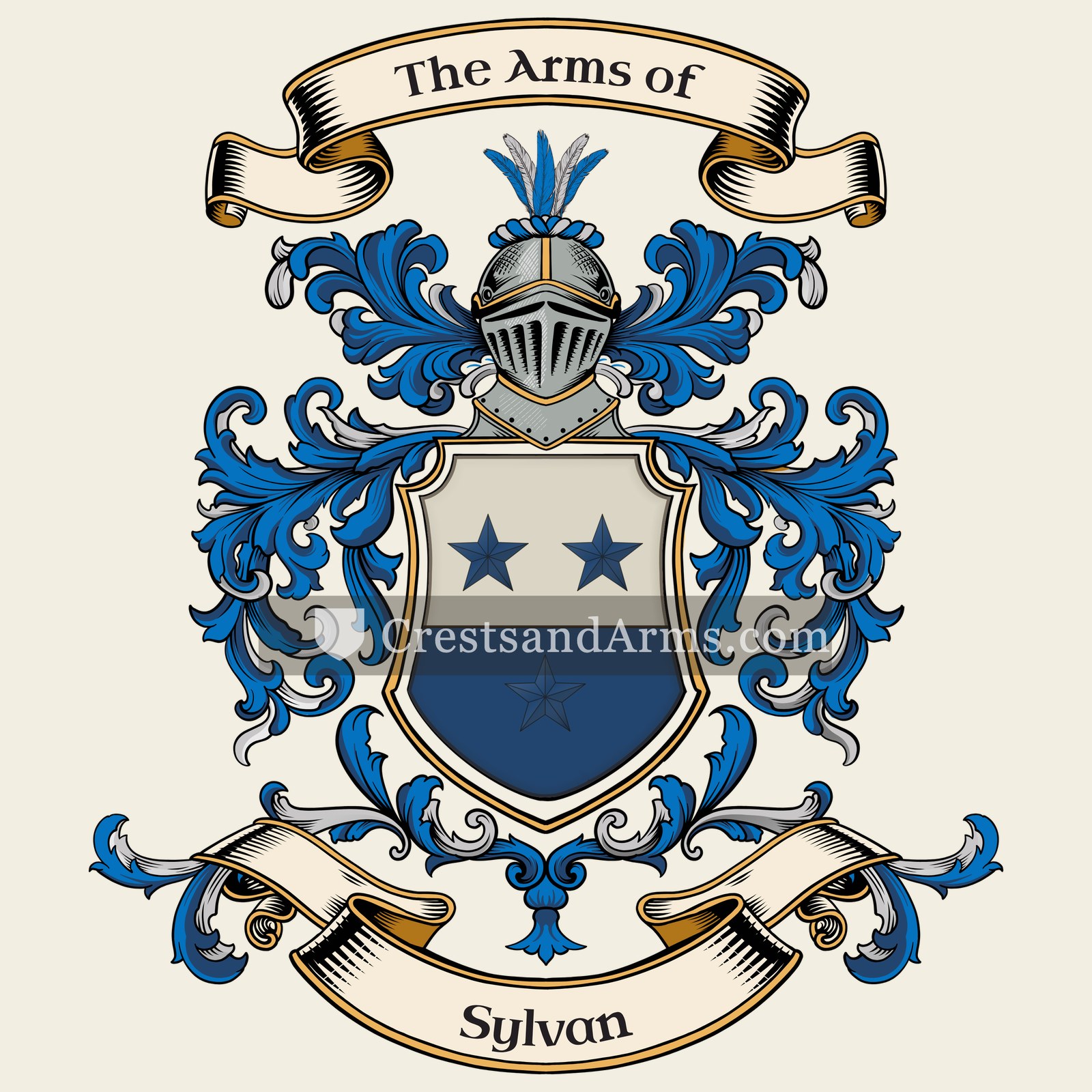 The Sylvan coat of arms, drawn from the recorded blazon