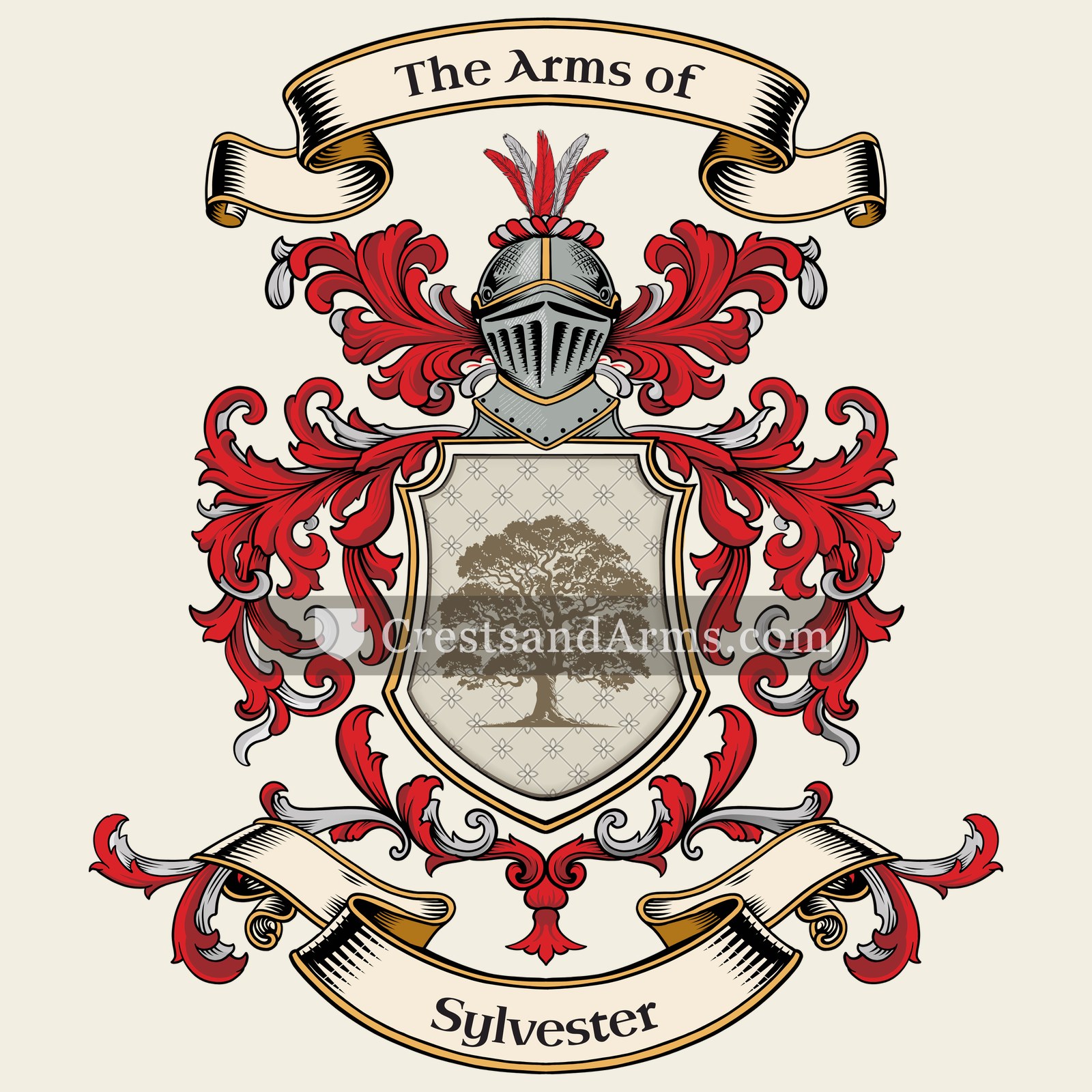 The Sylvester coat of arms, drawn from the recorded blazon