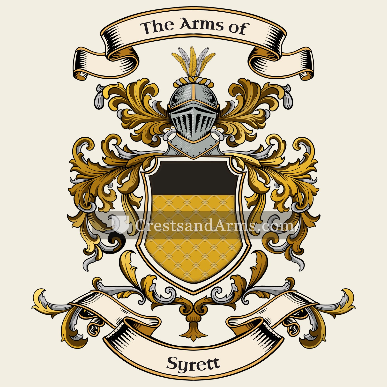 The Syrett coat of arms, drawn from the recorded blazon