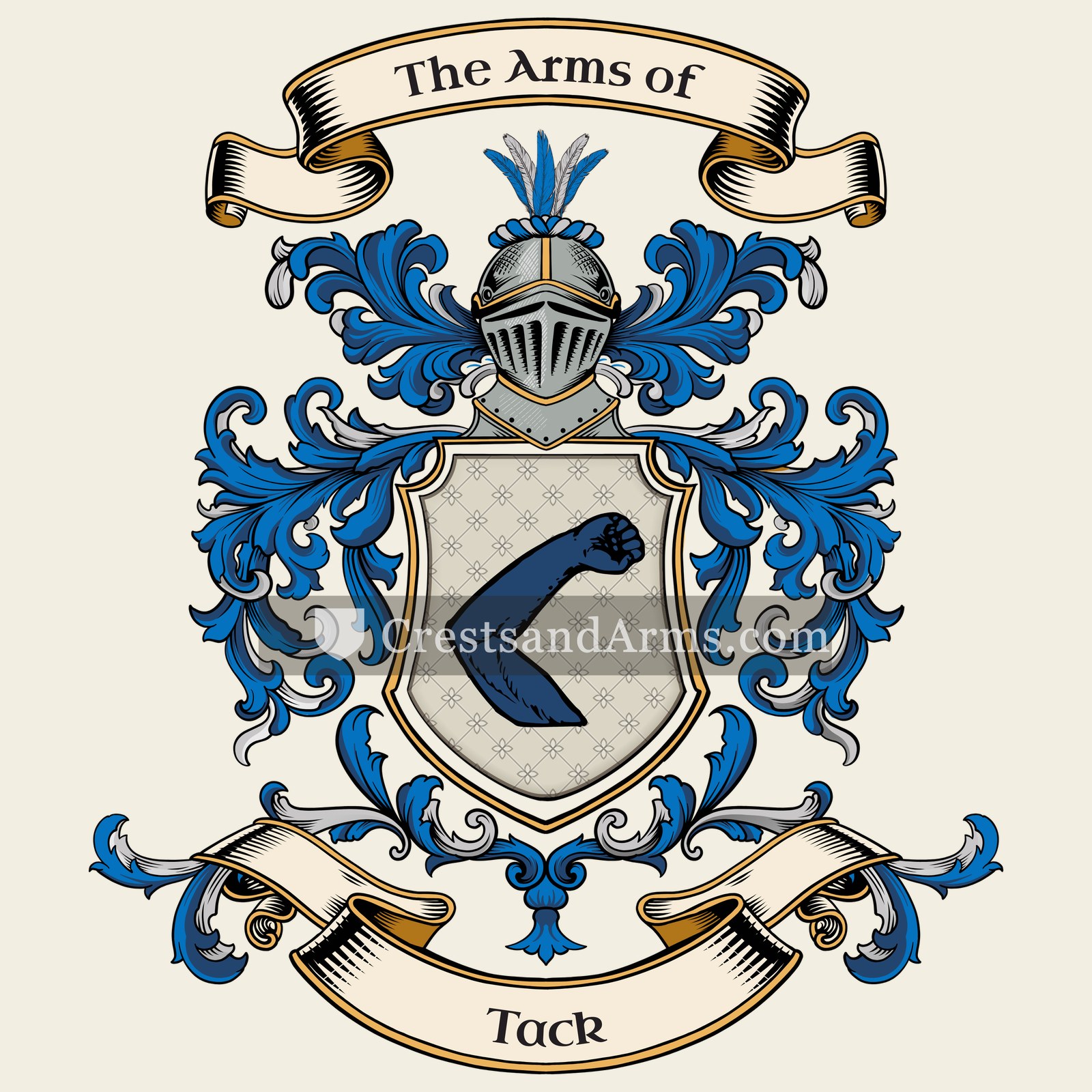 The Tack coat of arms, drawn from the recorded blazon