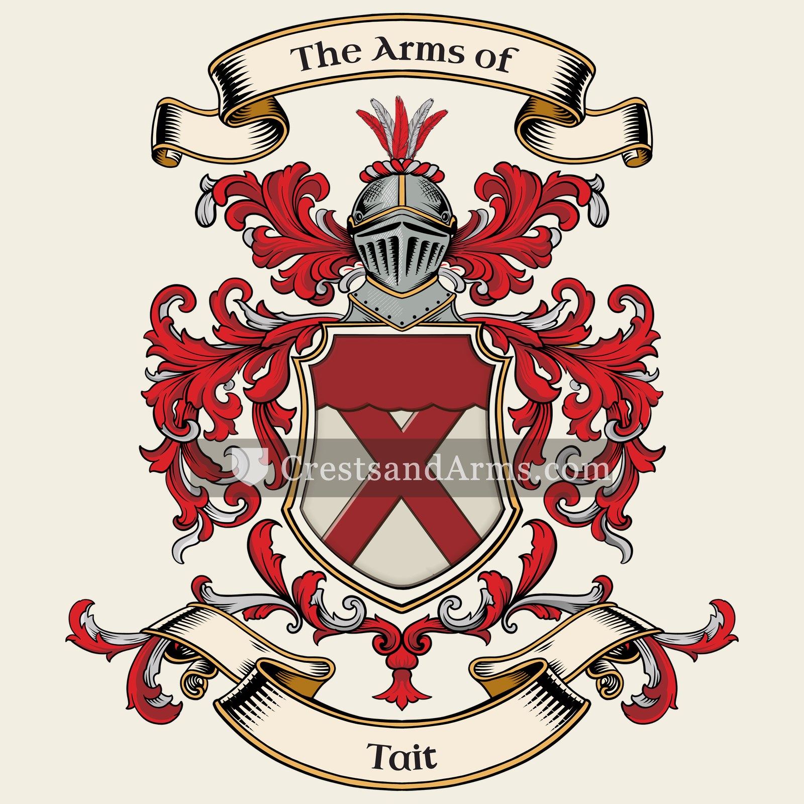The Tait coat of arms, drawn from the recorded blazon