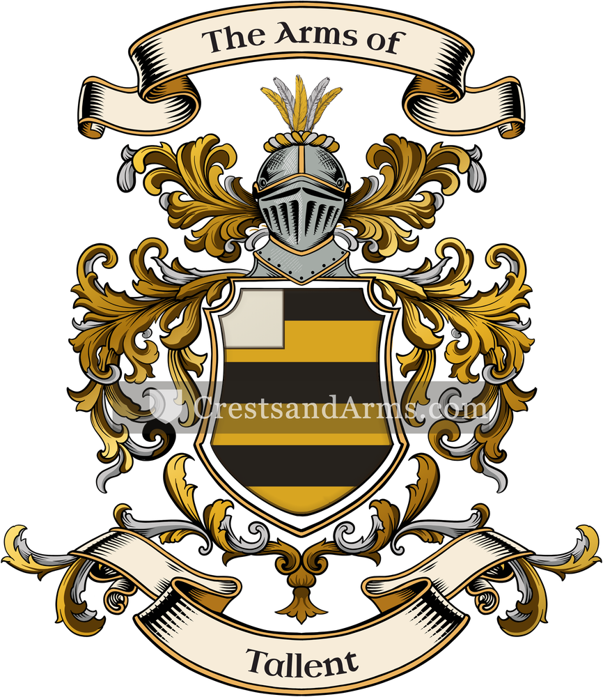 The Tallent coat of arms, drawn from the recorded blazon