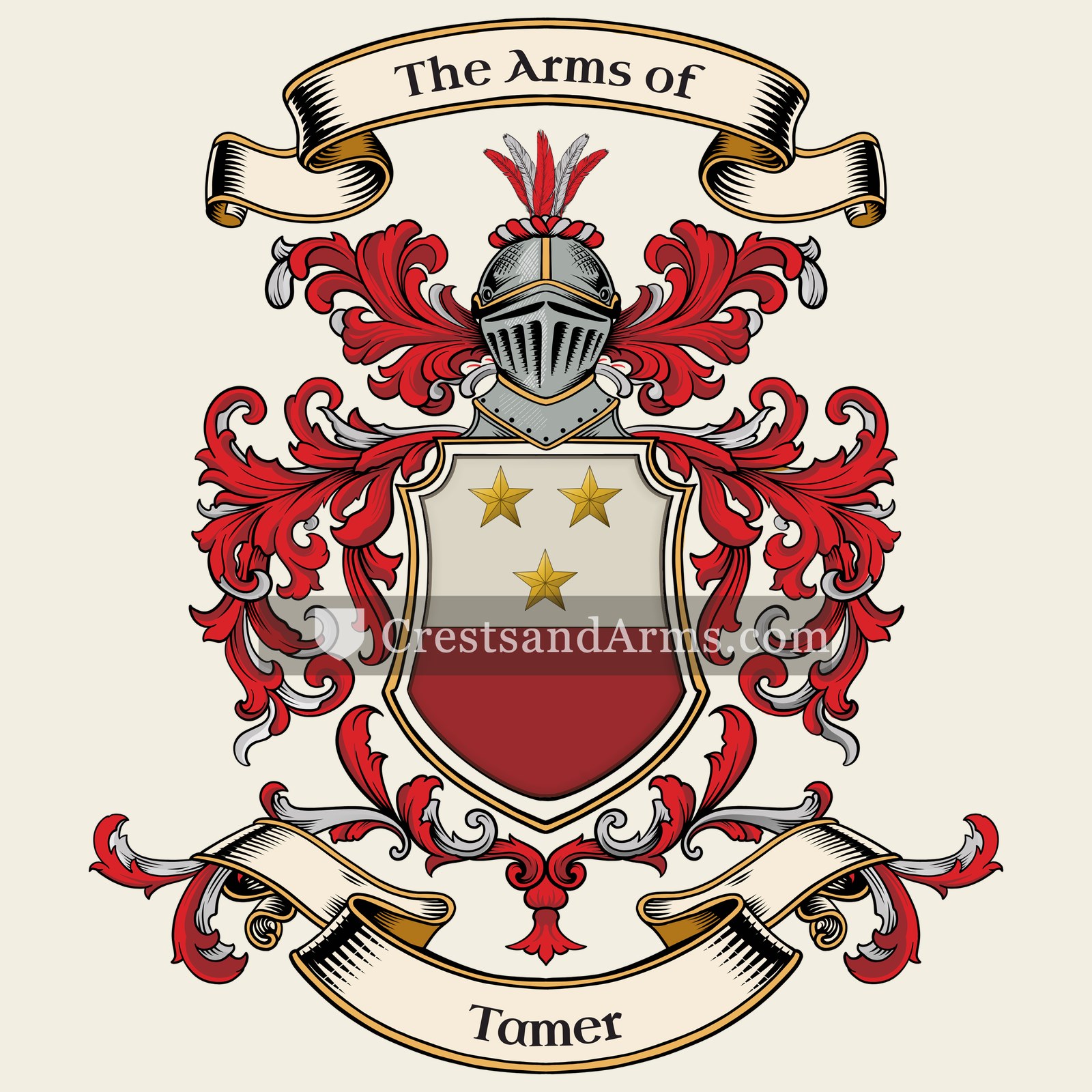 The Tamer coat of arms, drawn from the recorded blazon