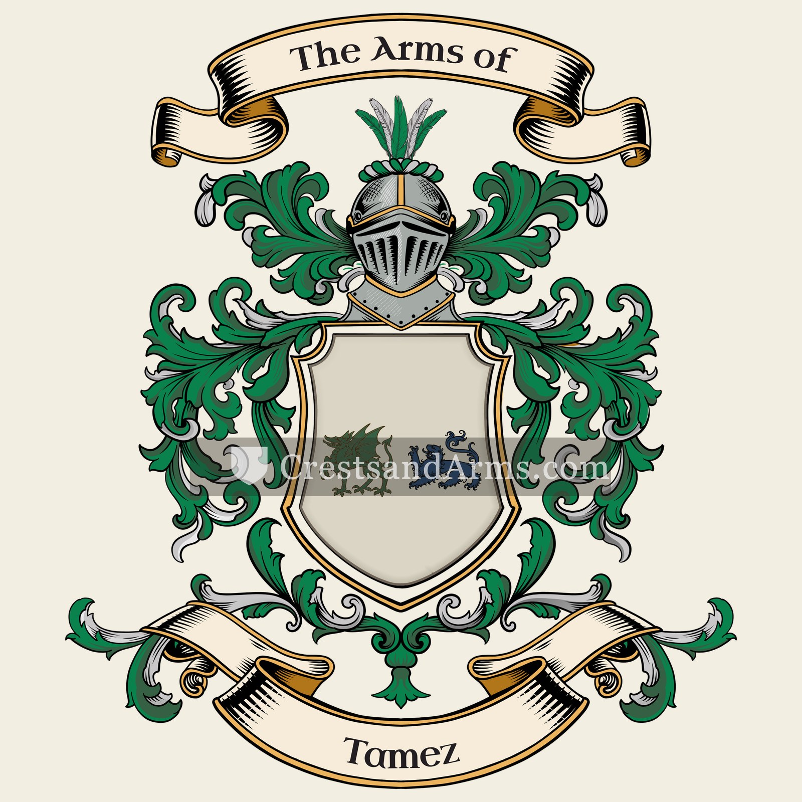 The Tamez coat of arms, drawn from the recorded blazon