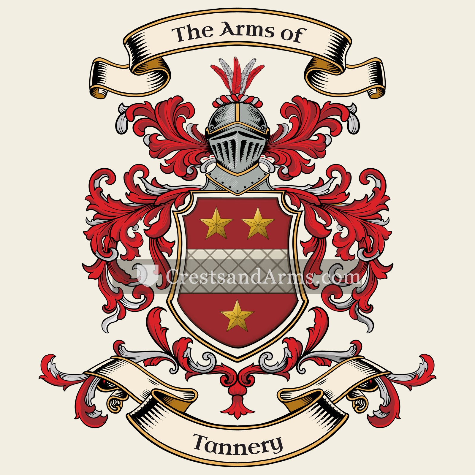 The Tannery coat of arms, drawn from the recorded blazon