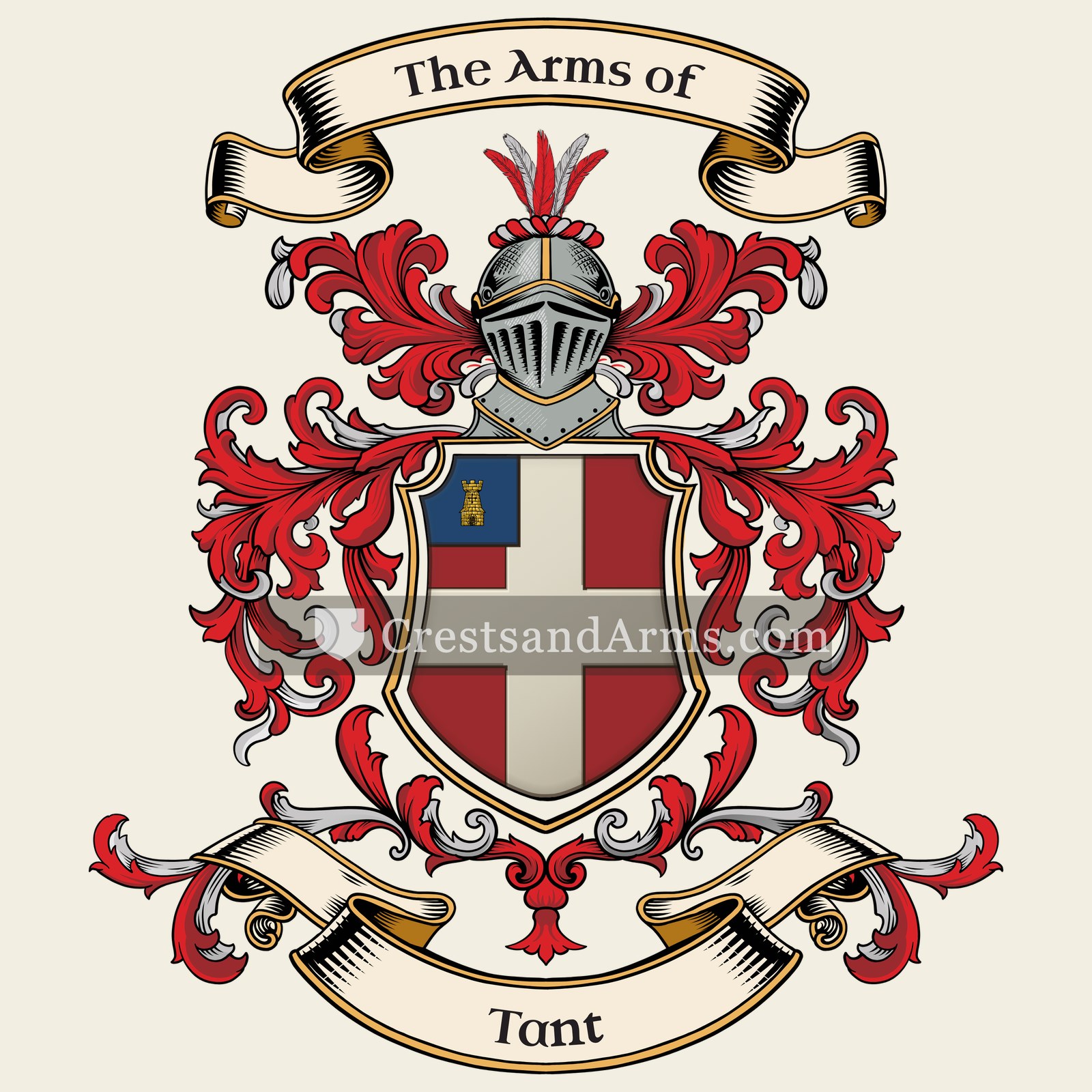 The Tant coat of arms, drawn from the recorded blazon