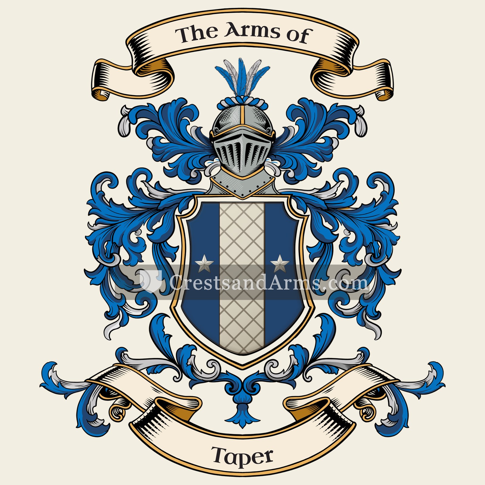 The Taper coat of arms, drawn from the recorded blazon