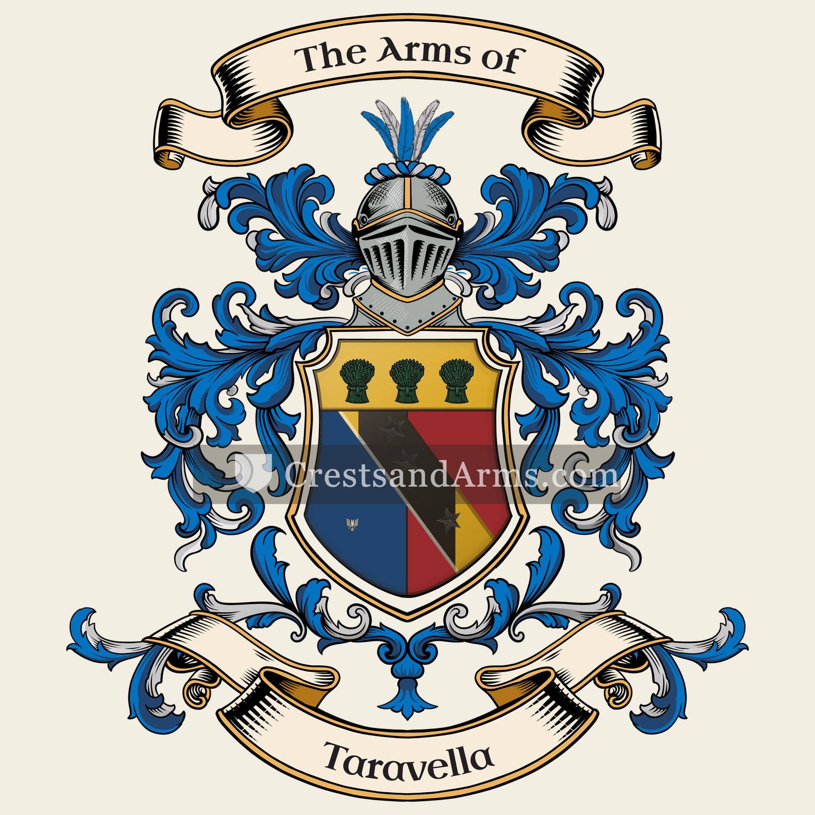 The Taravella coat of arms, drawn from the recorded blazon