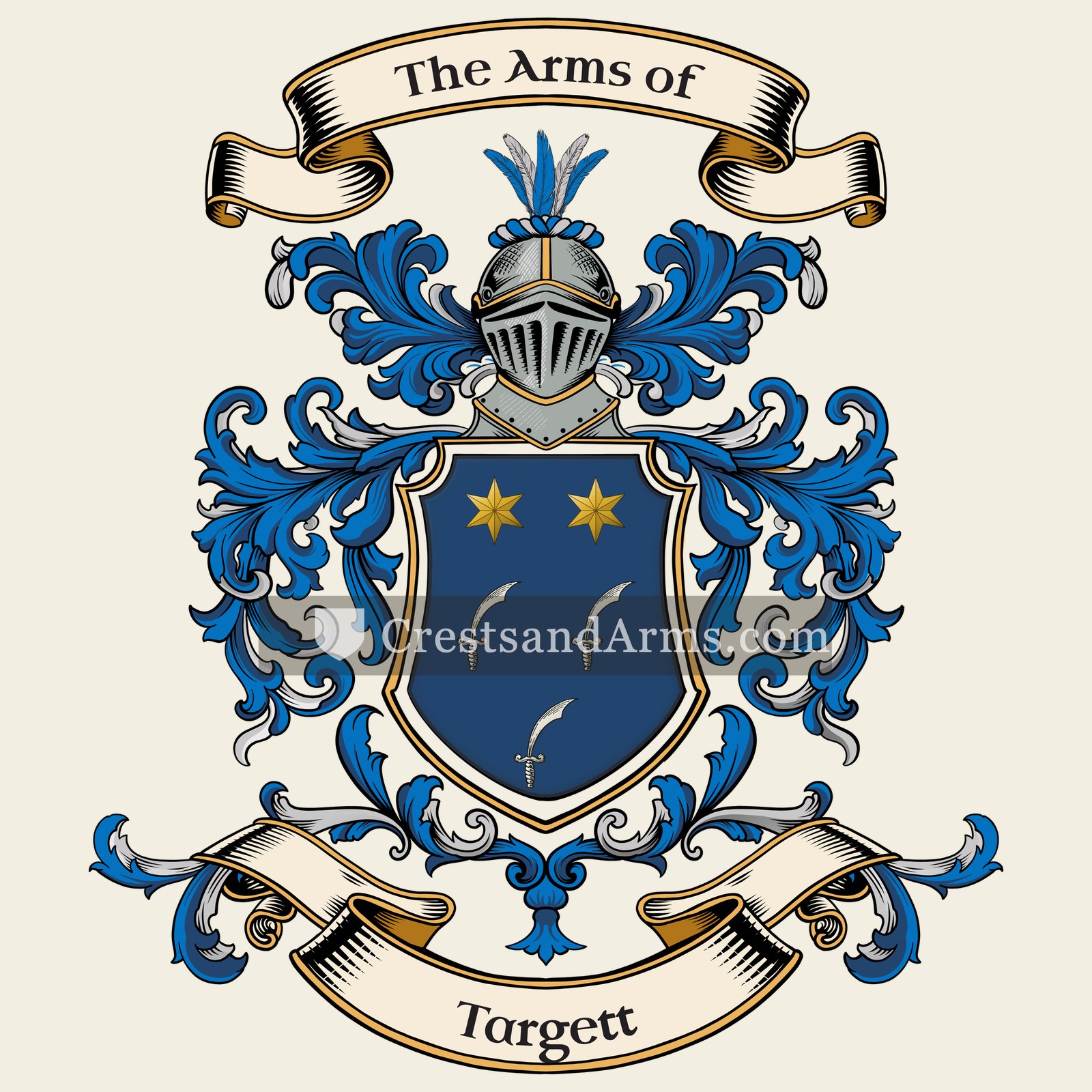 The Targett coat of arms, drawn from the recorded blazon