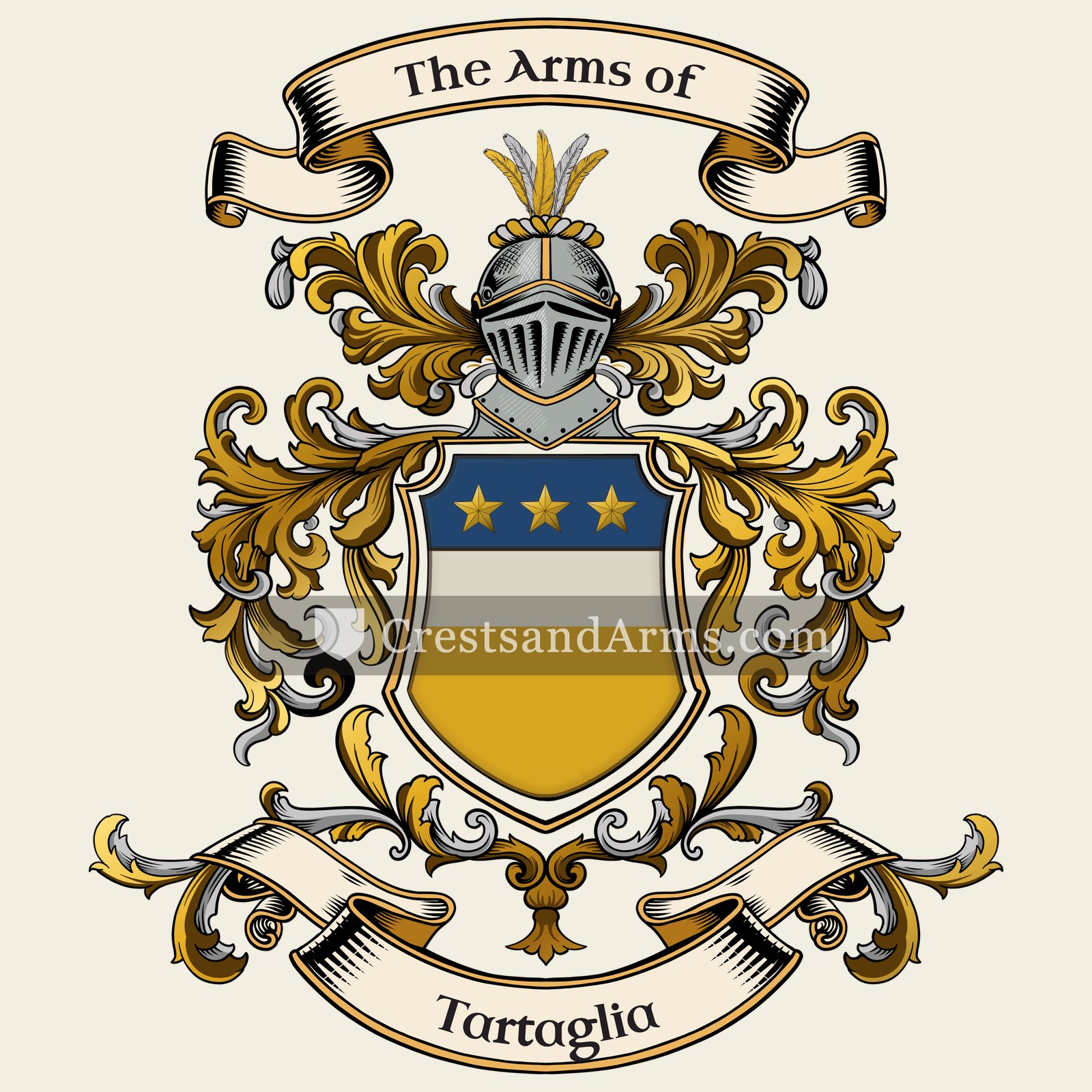 The Tartaglia coat of arms, drawn from the recorded blazon