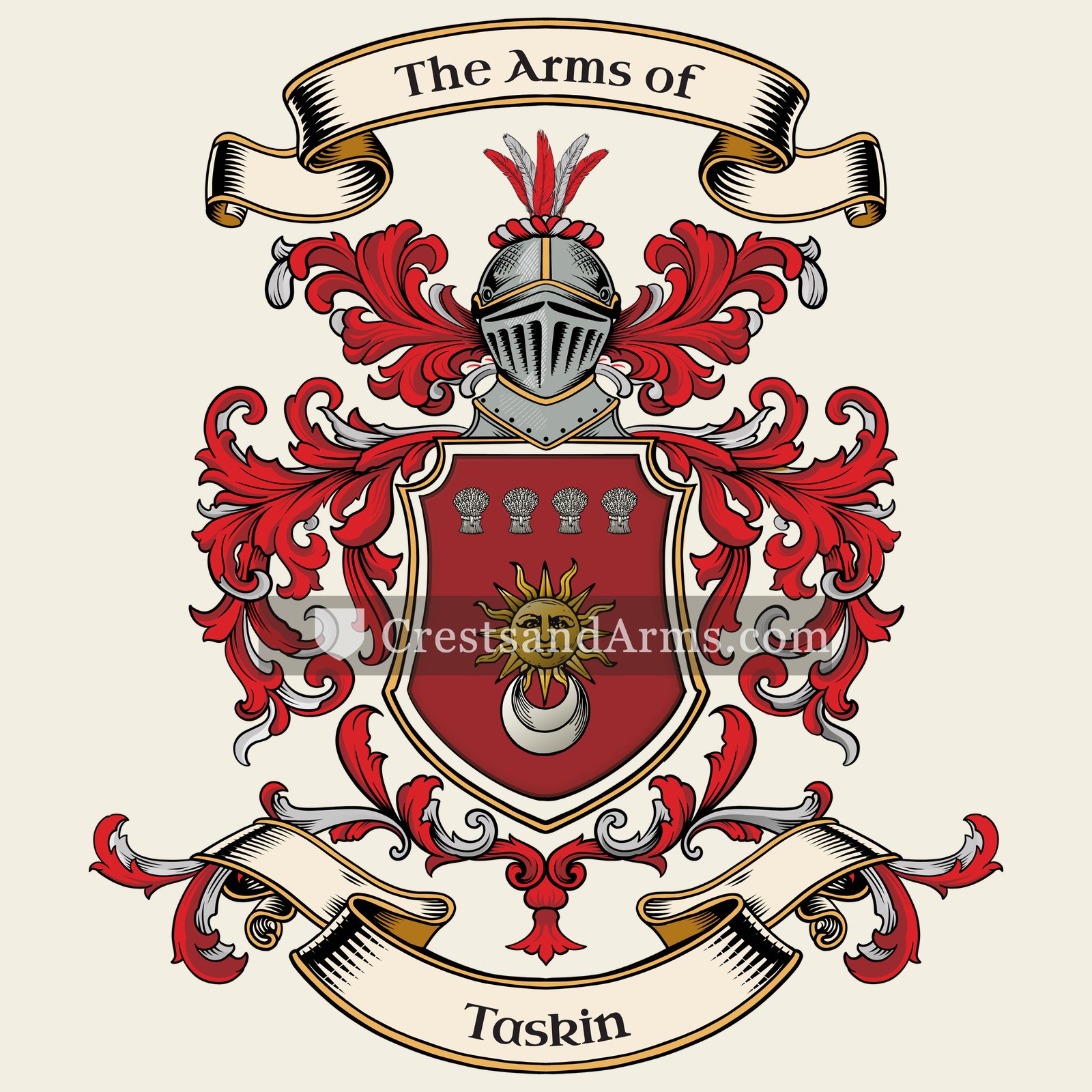 The Taskin coat of arms, drawn from the recorded blazon