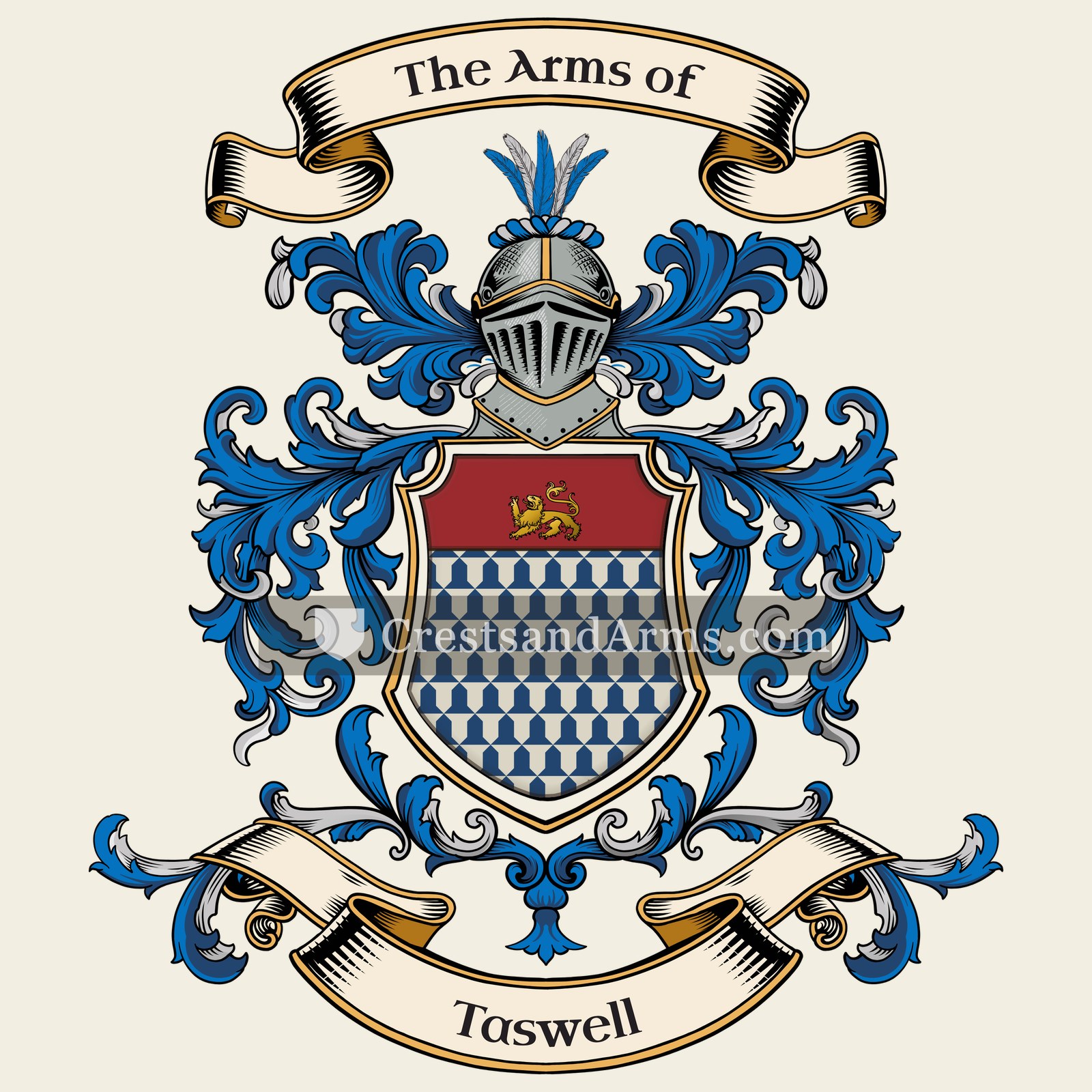 The Taswell coat of arms, drawn from the recorded blazon
