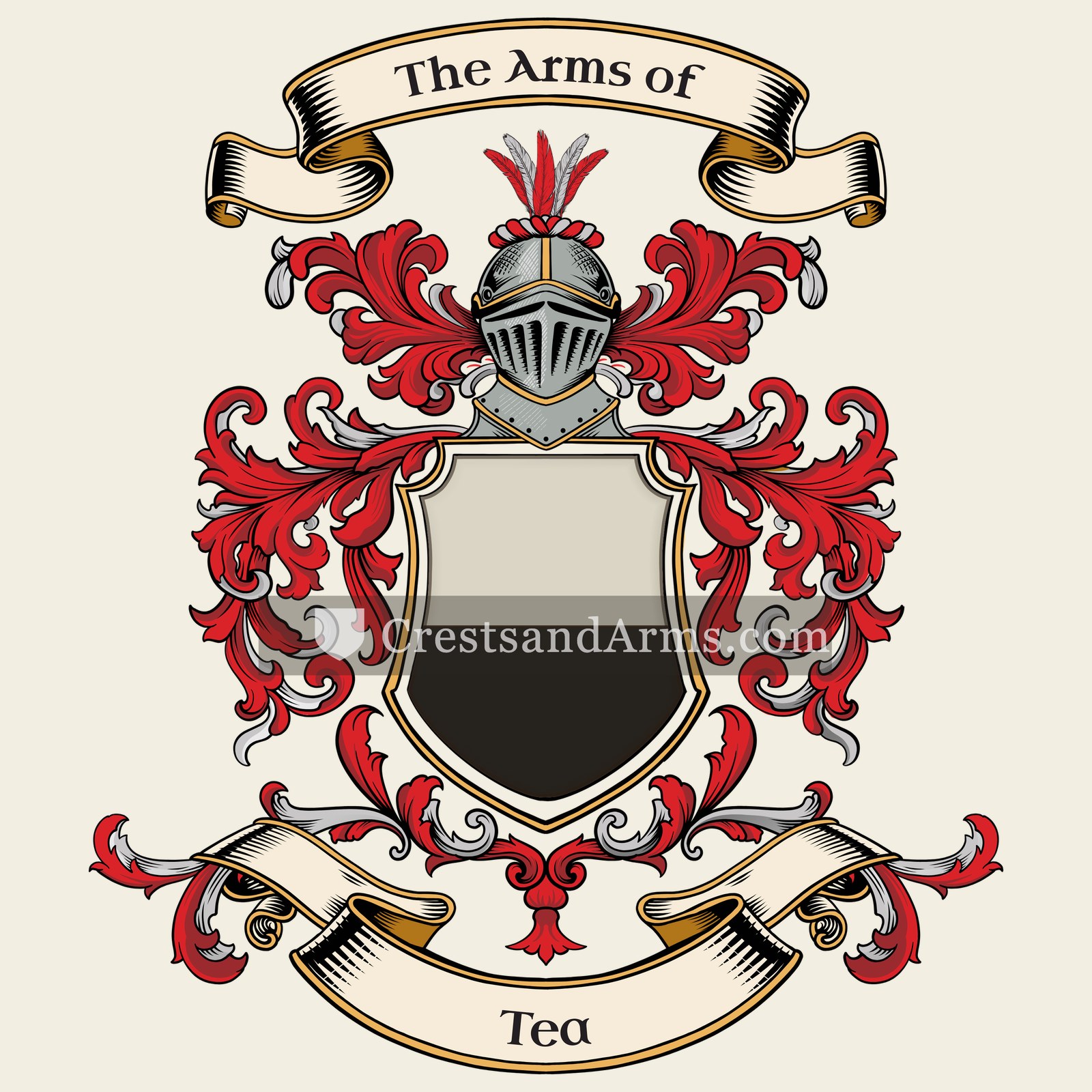 The Tea coat of arms, drawn from the recorded blazon