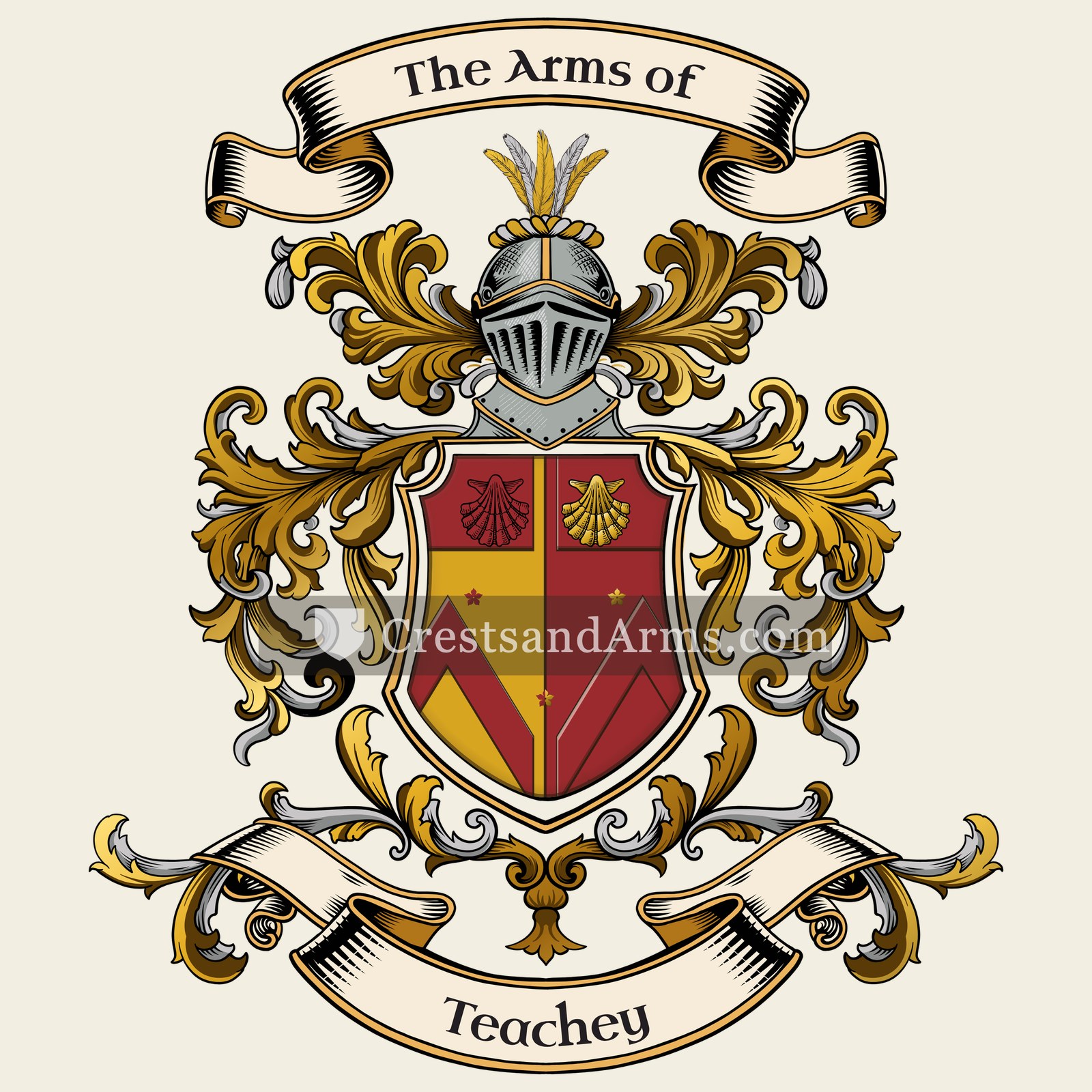 The Teachey coat of arms, drawn from the recorded blazon