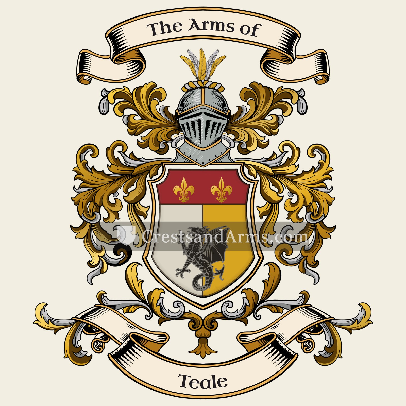 The Teale coat of arms, drawn from the recorded blazon