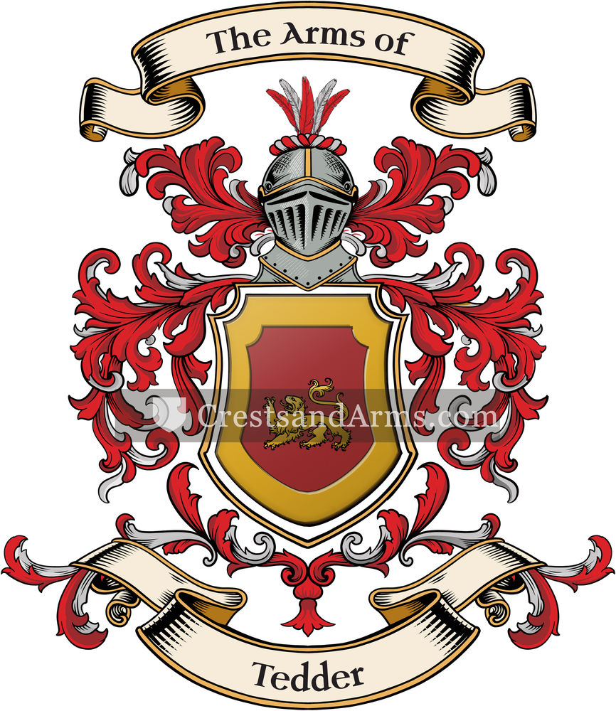 The Tedder coat of arms, drawn from the recorded blazon